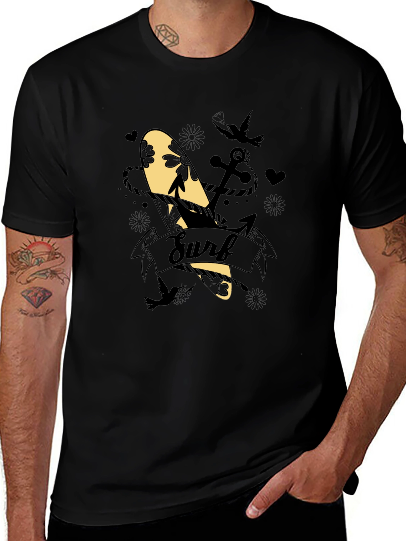 Surf Graphic Tee - Black Cotton Blend