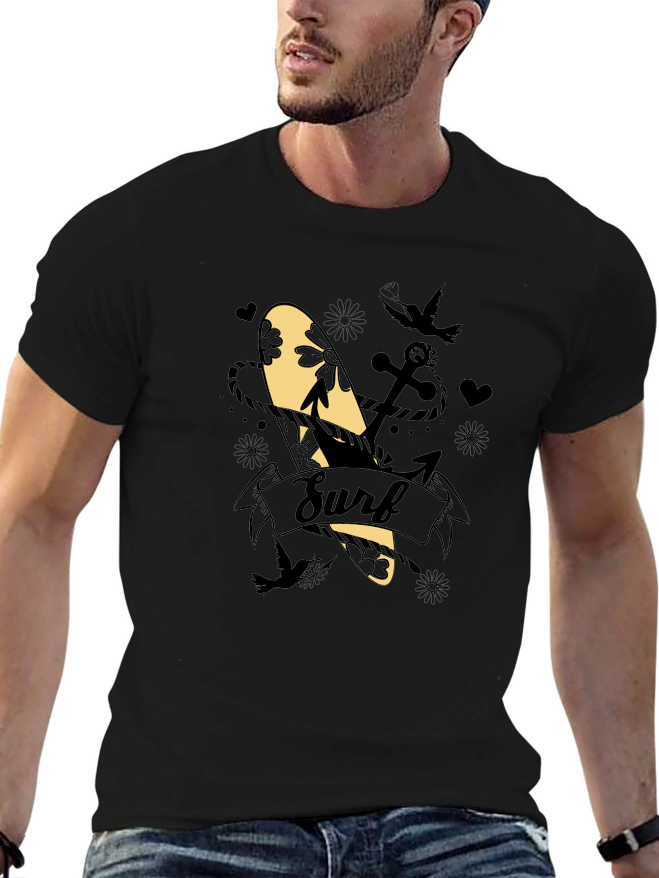 Surf Graphic Tee - Black Cotton Blend