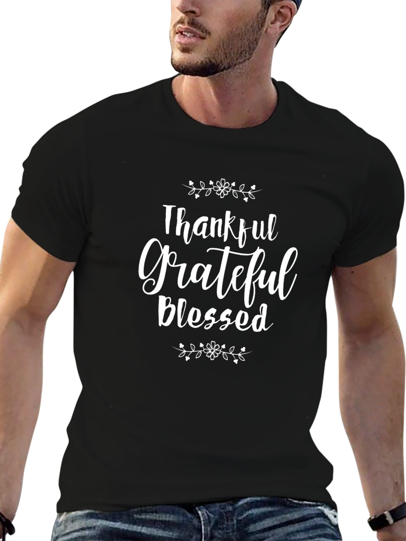 Thankful Grateful Blessed Black T-Shirt