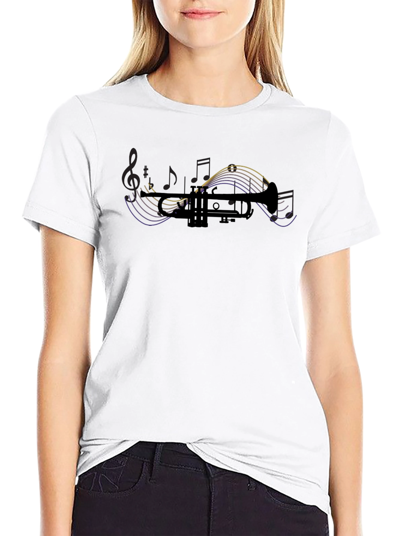 Trumpet & Music Notes Graphic T-Shirt