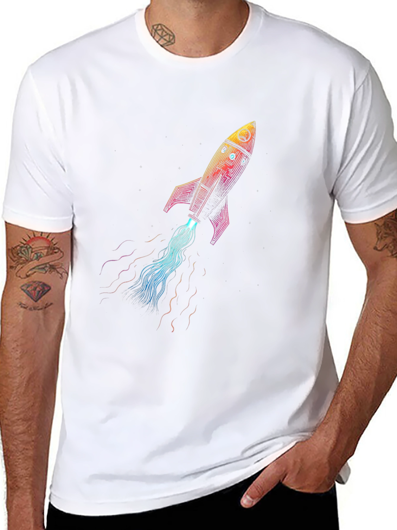 Rocket Launch Graphic T-Shirt - Black Crew Neck Tee