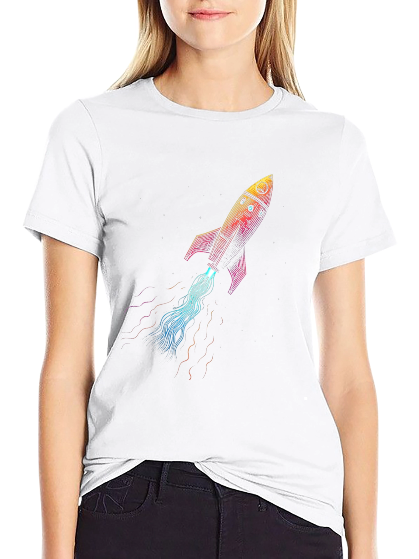 Rocket Launch Graphic T-Shirt - Black Crew Neck Tee