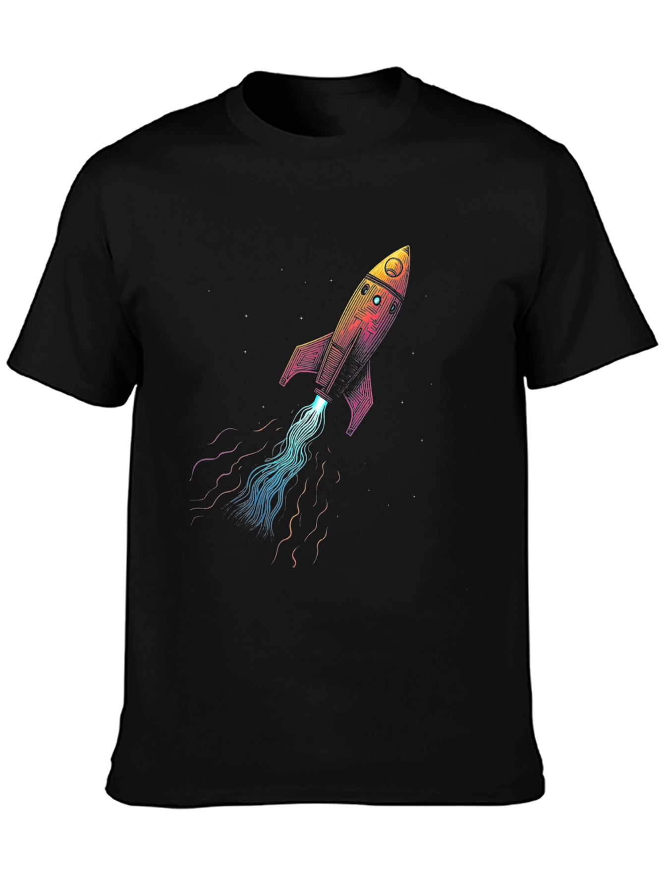 Rocket Launch Graphic T-Shirt - Black Crew Neck Tee
