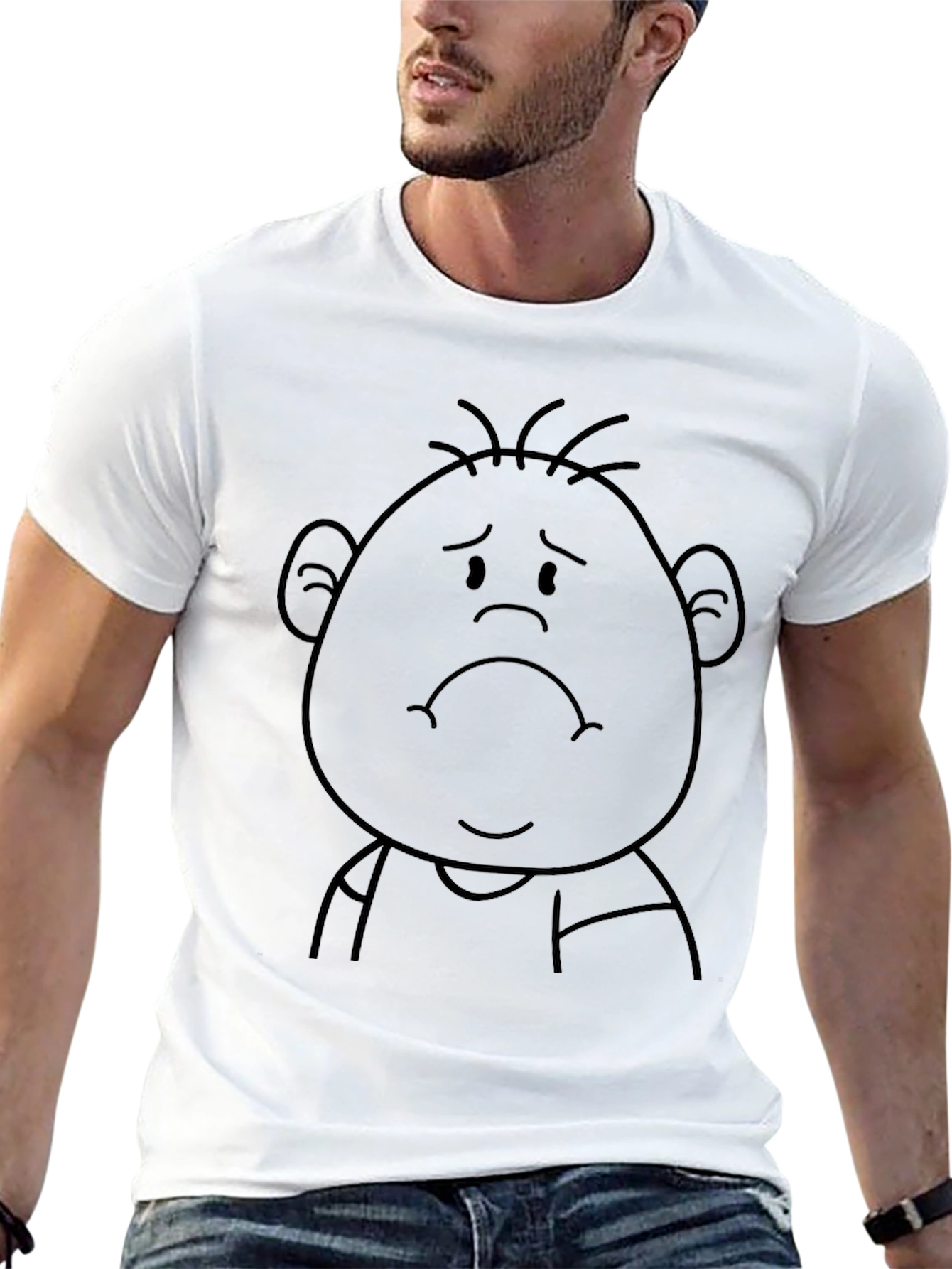 Sad Cartoon Character Black T-Shirt