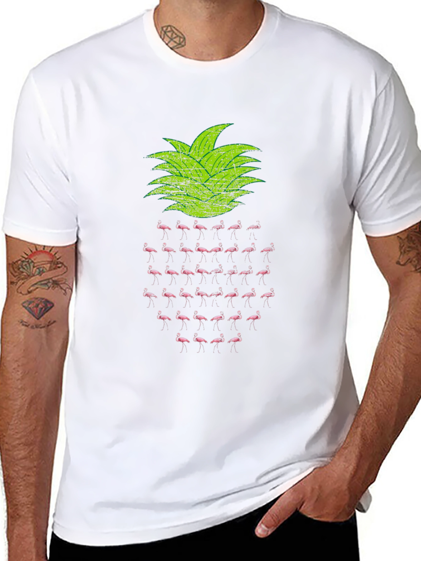 Flamingo Pineapple Graphic T-Shirt - Tropical Design