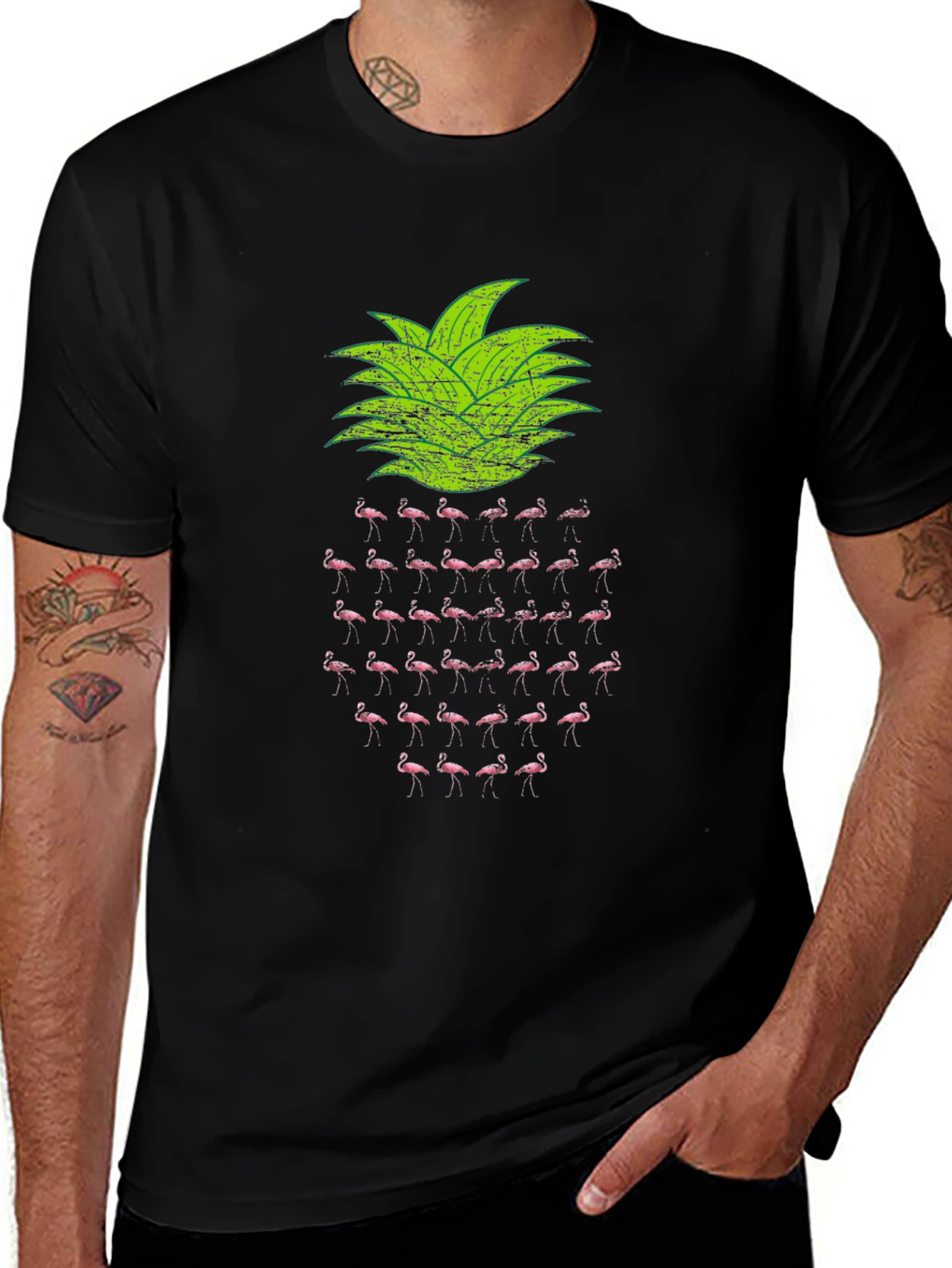 Flamingo Pineapple Graphic T-Shirt - Tropical Design
