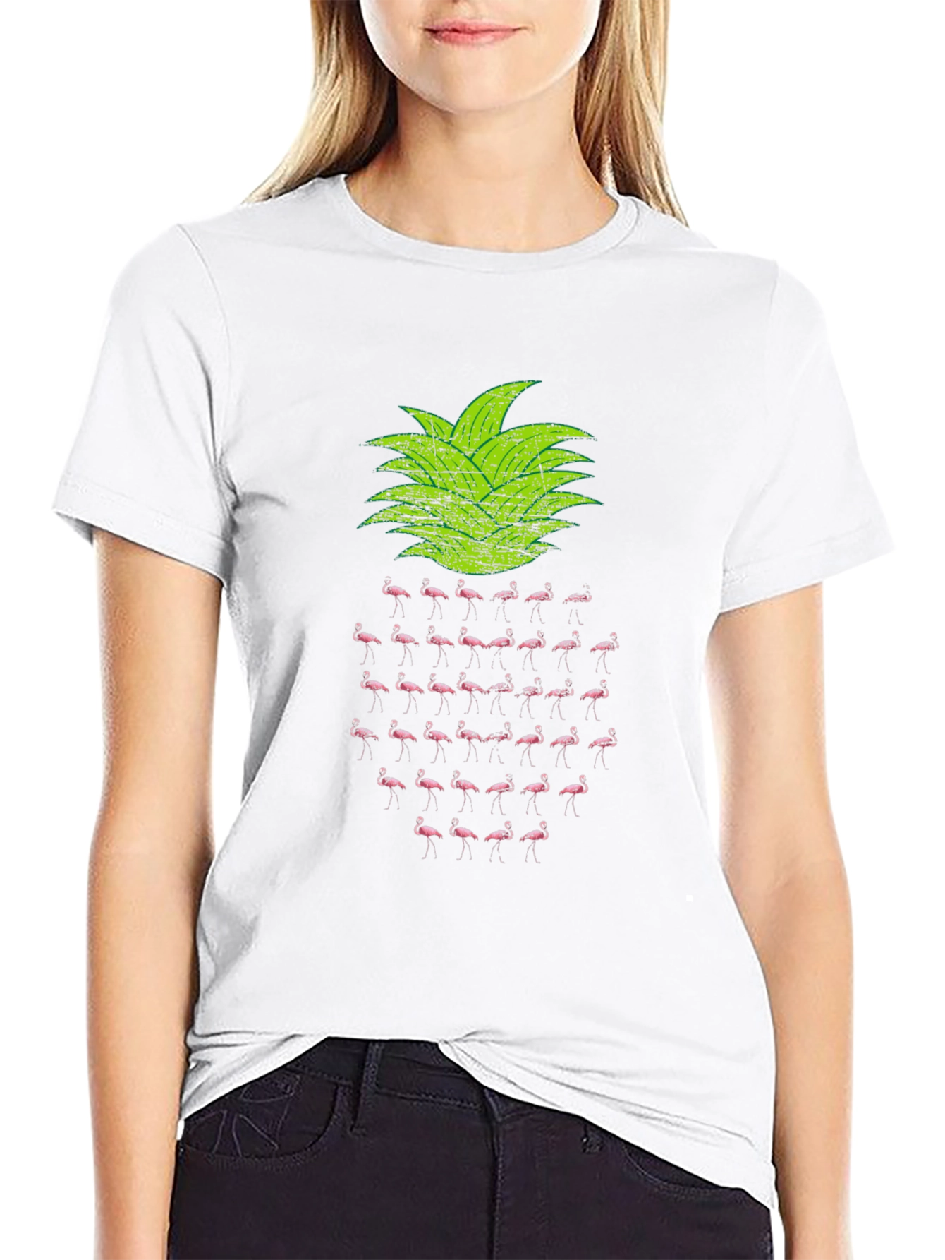 Flamingo Pineapple Graphic T-Shirt - Tropical Design