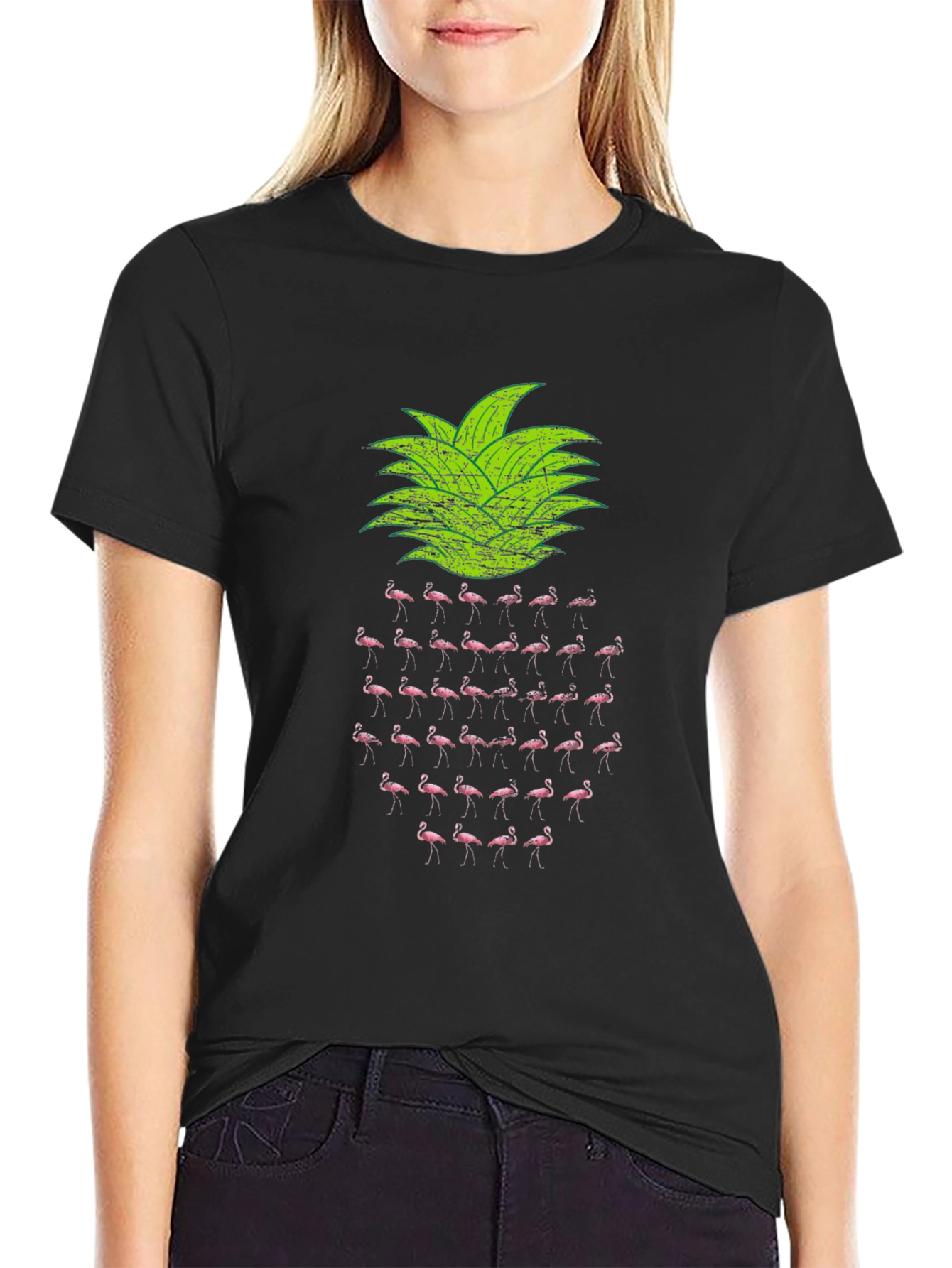 Flamingo Pineapple Graphic T-Shirt - Tropical Design