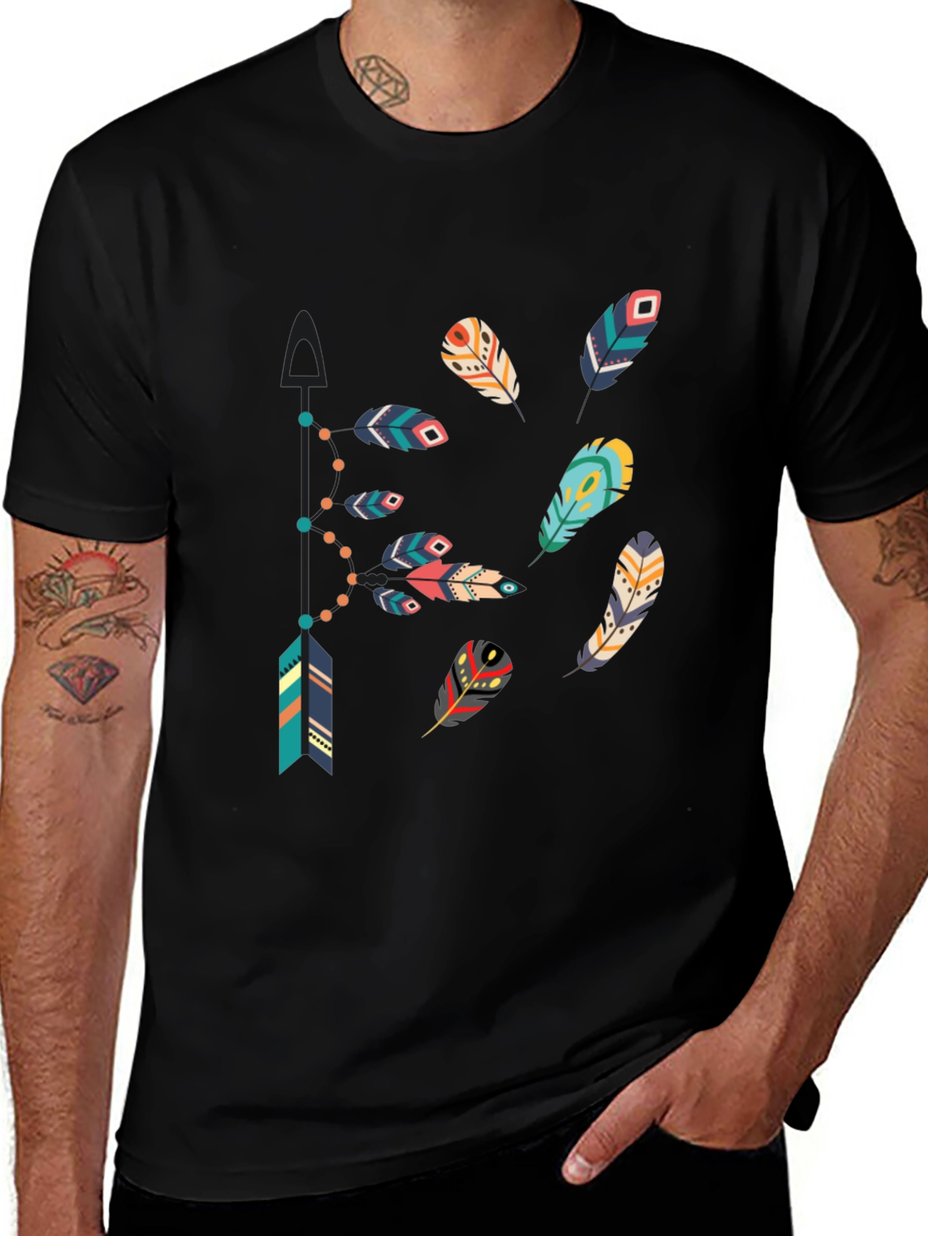 Feather Arrow Graphic Black T-Shirt