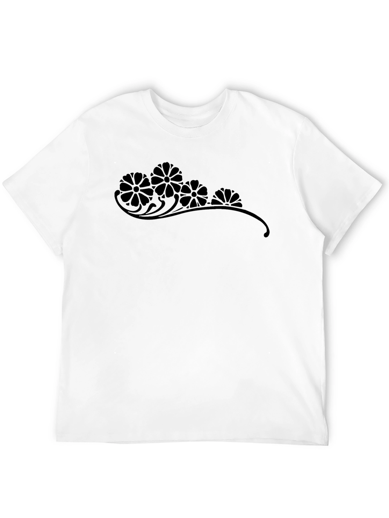 Elegant Floral Graphic Print Black T-Shirt