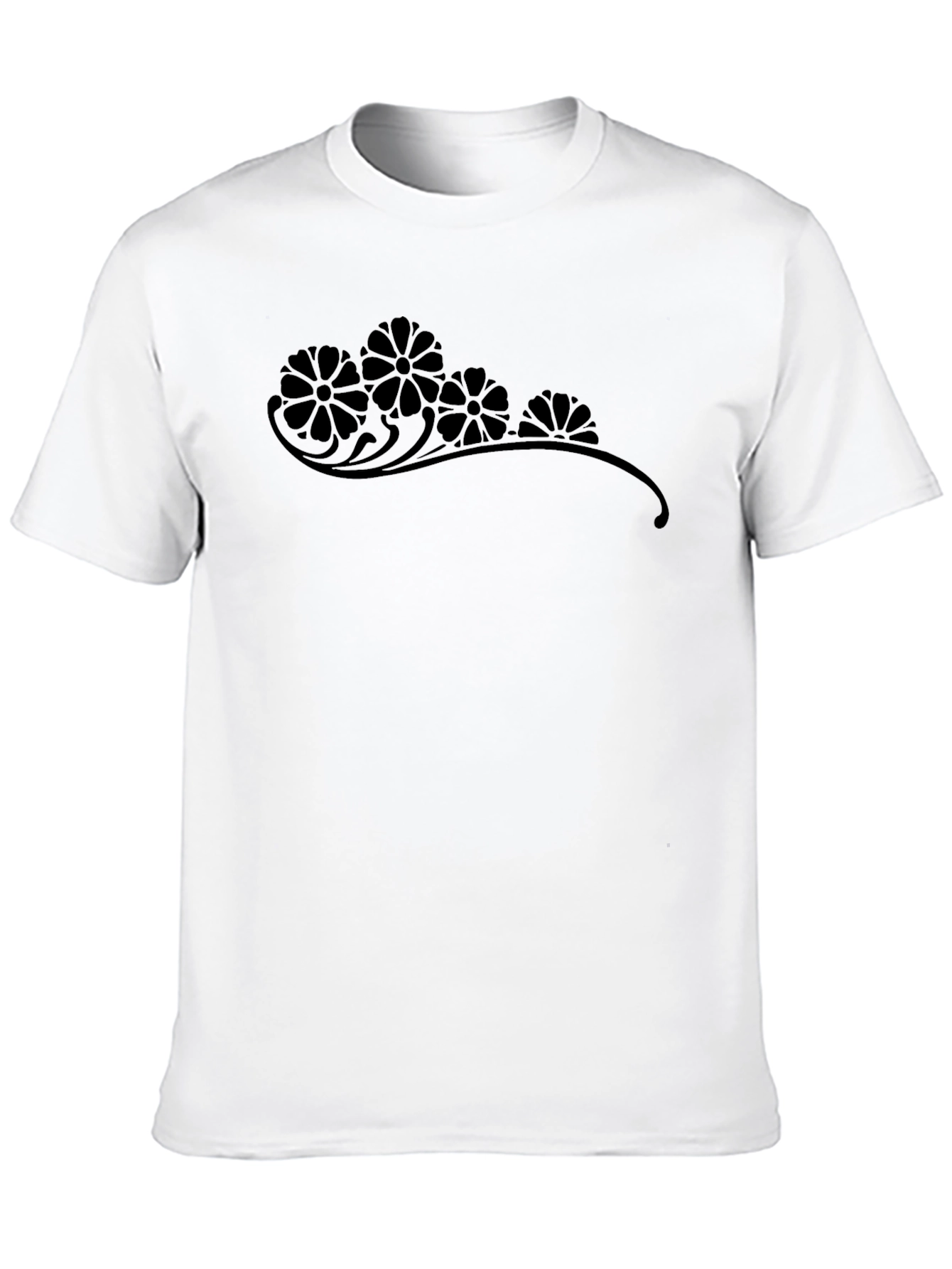 Elegant Floral Graphic Print Black T-Shirt