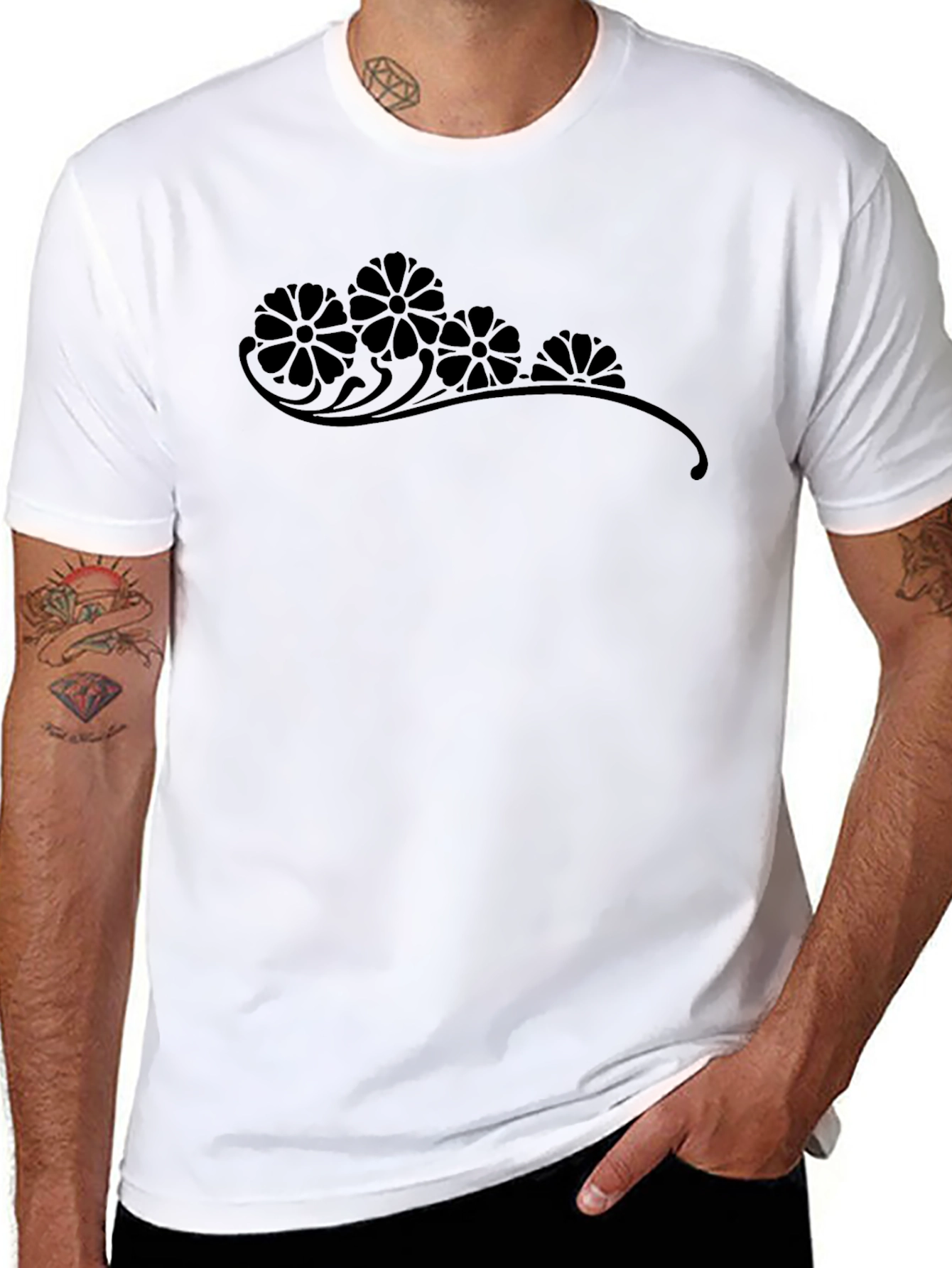 Elegant Floral Graphic Print Black T-Shirt