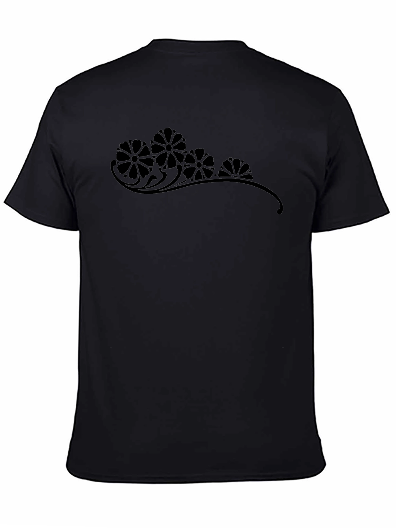 Elegant Floral Graphic Print Black T-Shirt