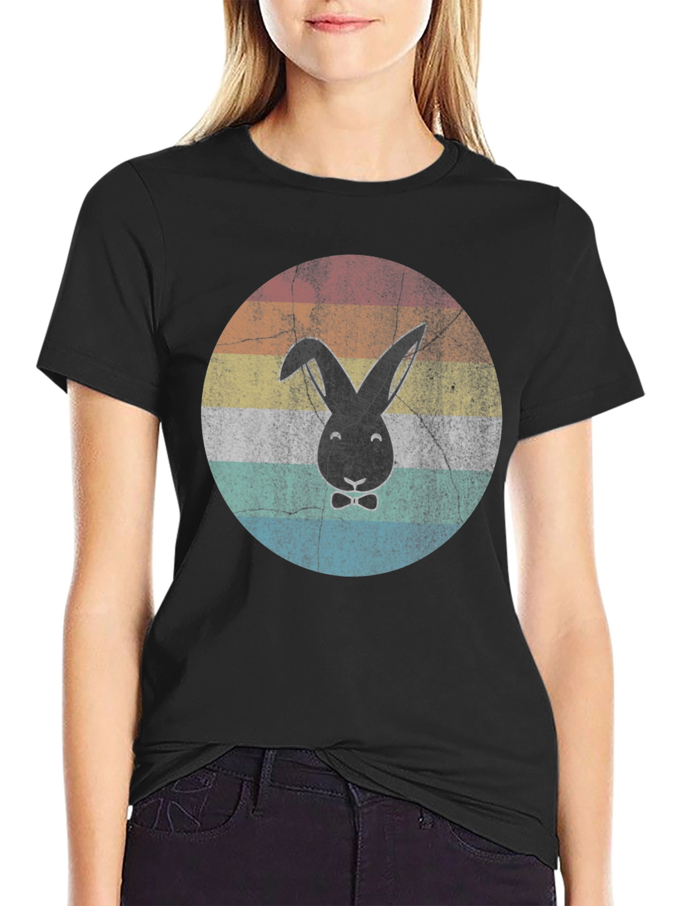 Retro Bunny Graphic T-Shirt - Black
