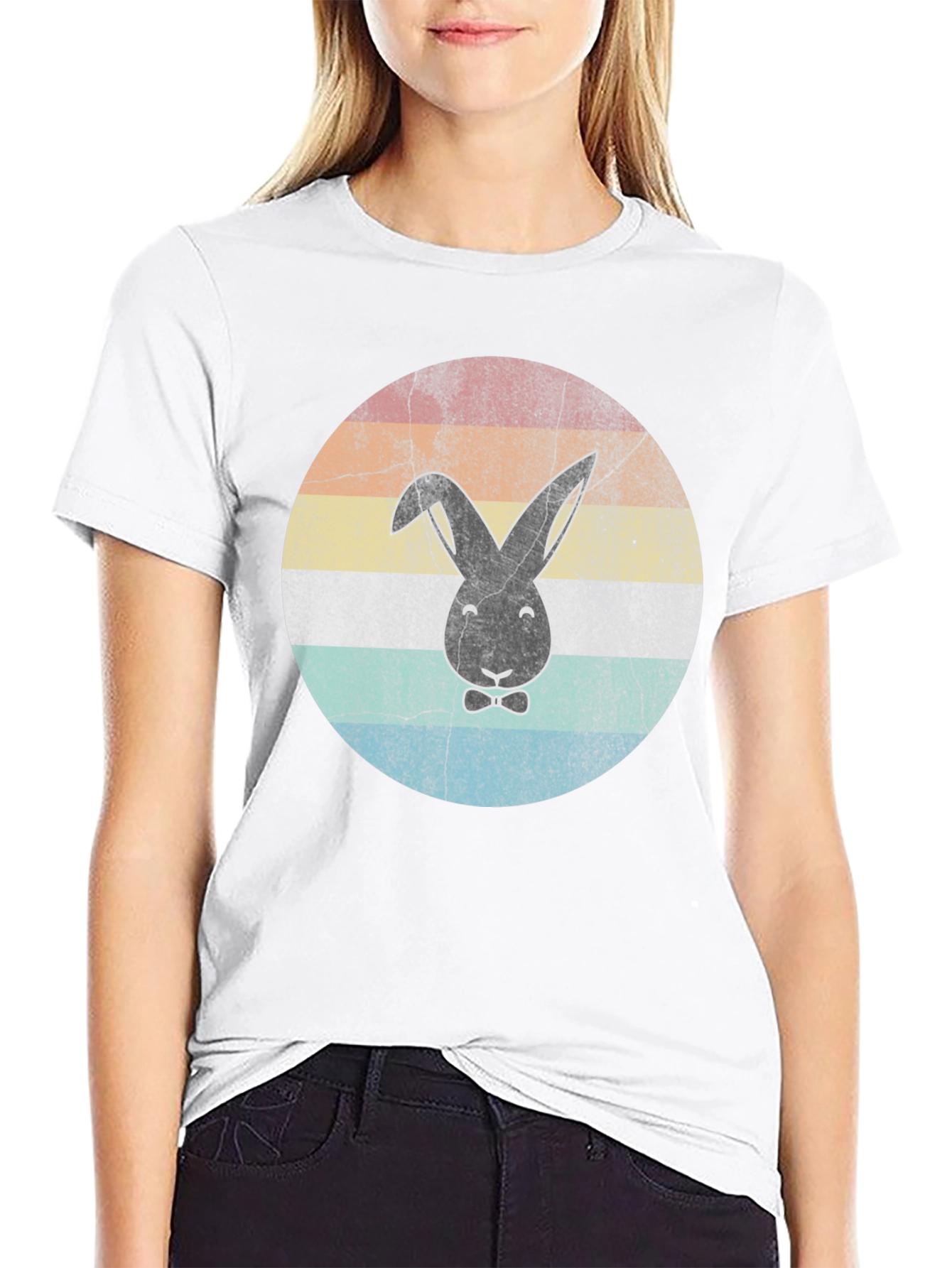 Retro Bunny Graphic T-Shirt - Black