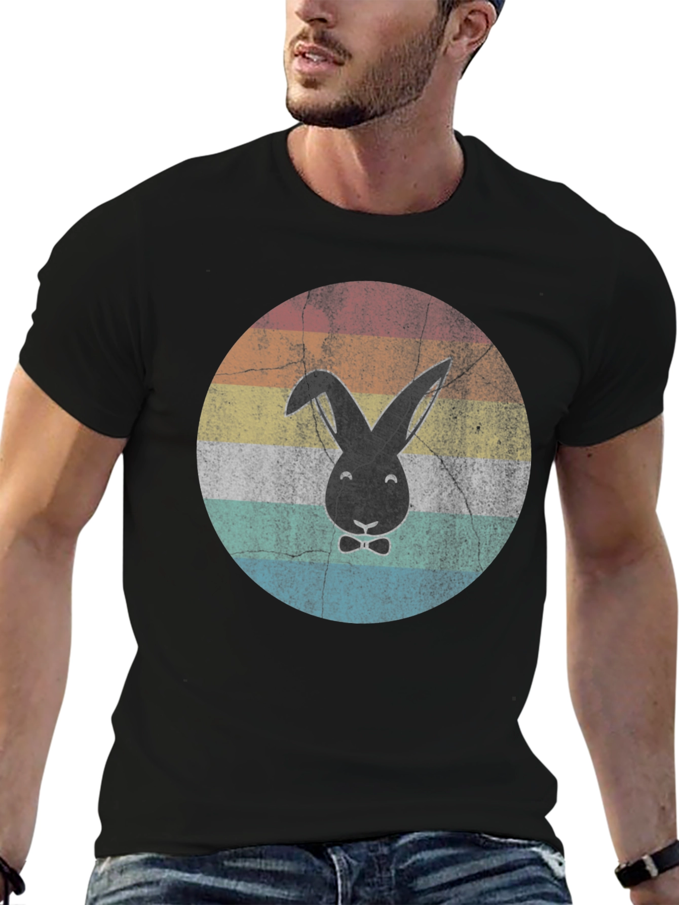 Retro Bunny Graphic T-Shirt - Black