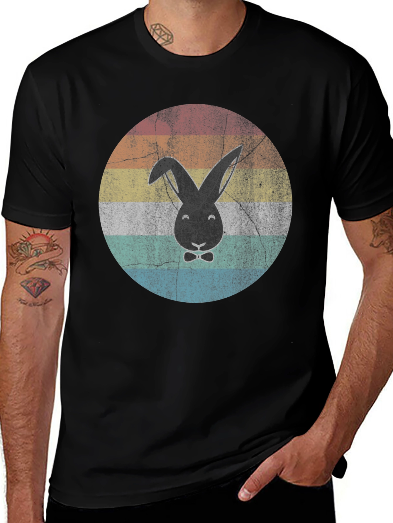 Retro Bunny Graphic T-Shirt - Black