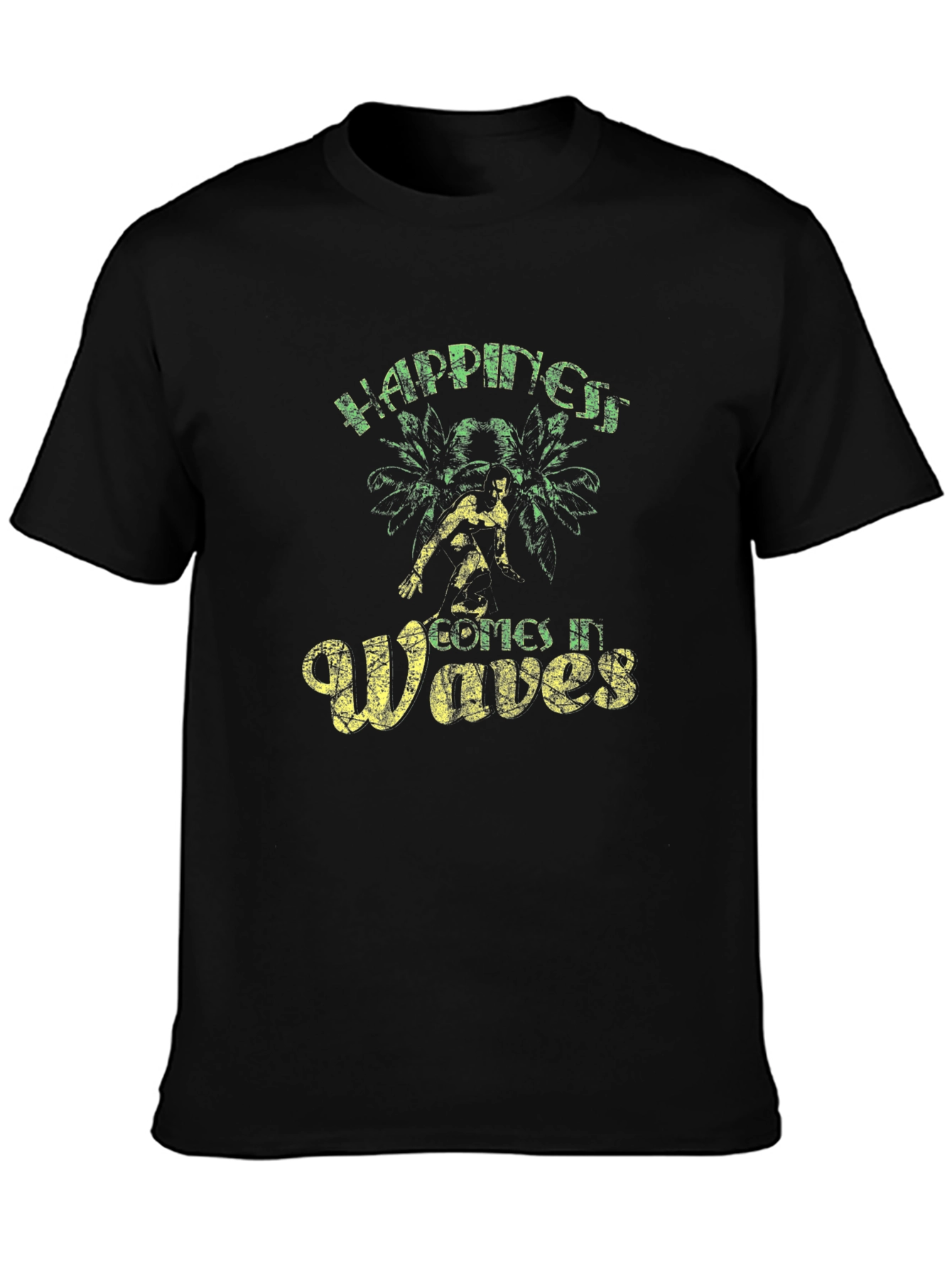 Happiness Comes In Waves Black Graphic Tee