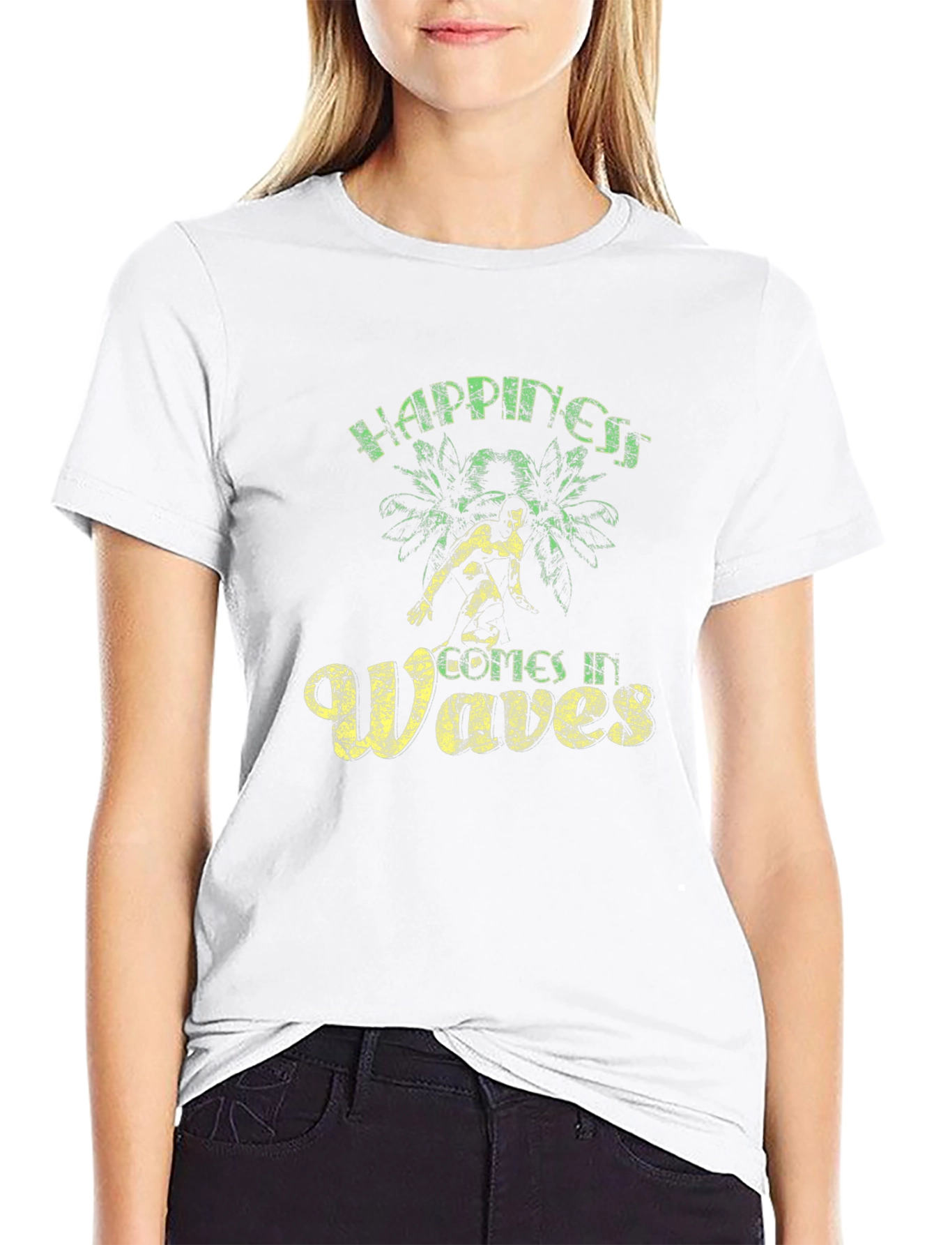 Happiness Comes In Waves Black Graphic Tee
