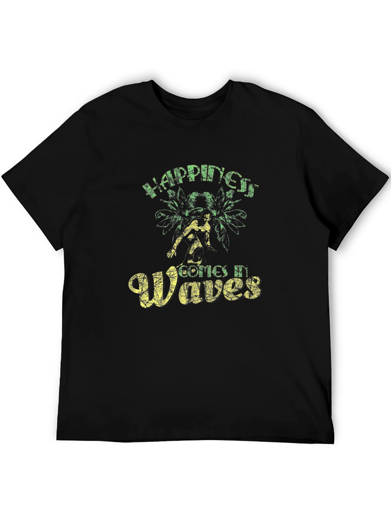 Happiness Comes In Waves Black Graphic Tee