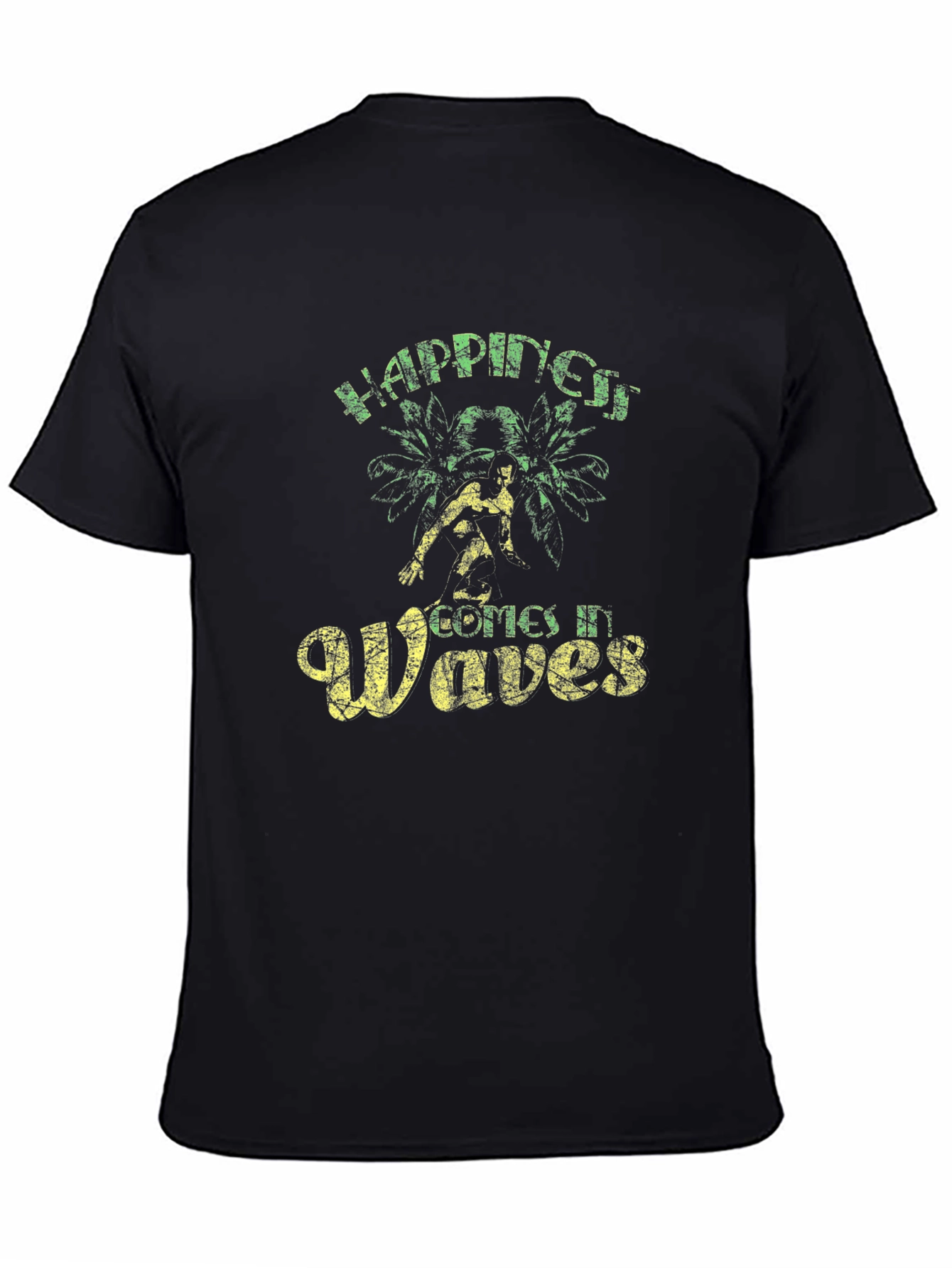 Happiness Comes In Waves Black Graphic Tee
