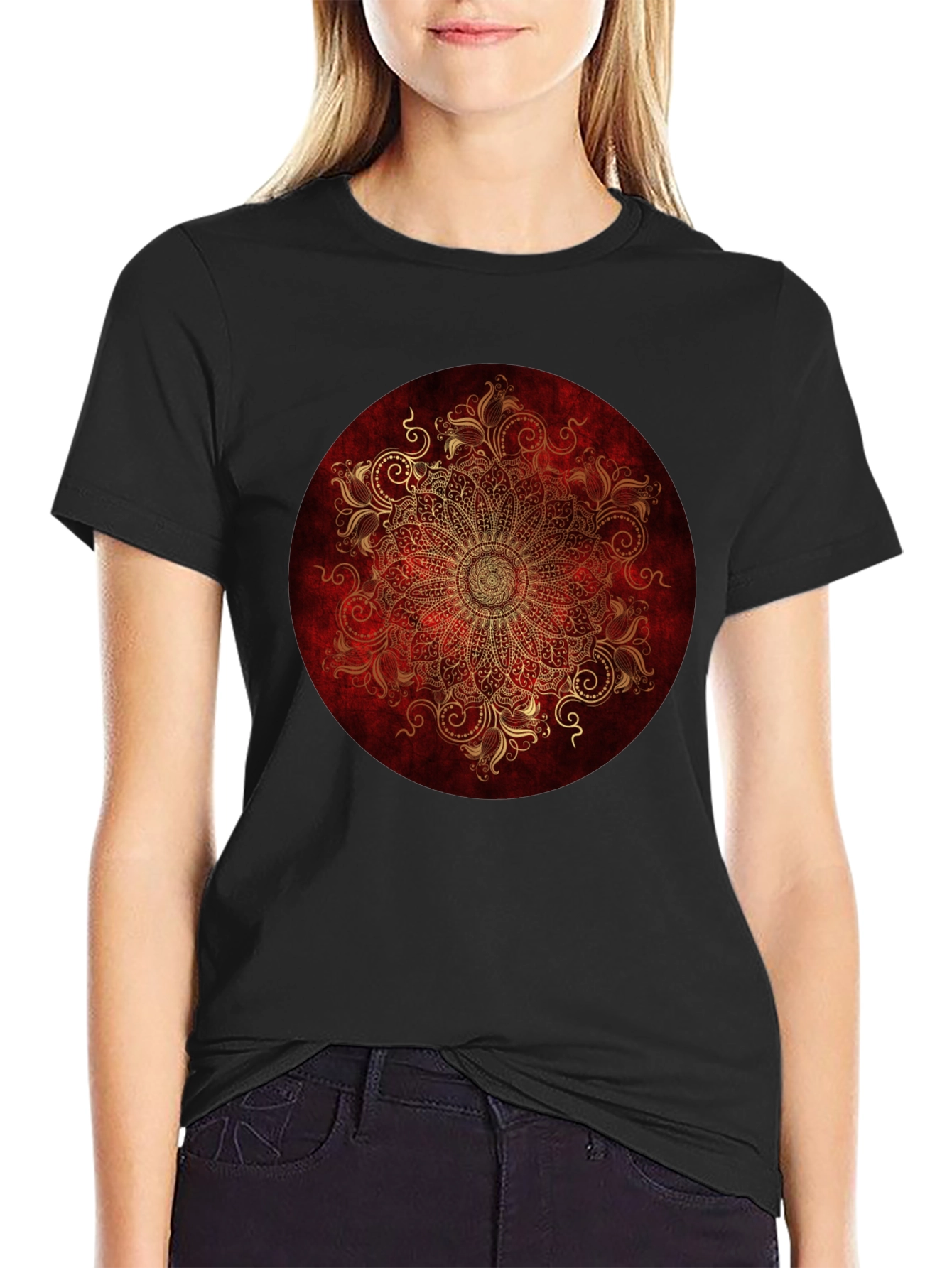 Ornate Mandala Graphic Tee - Red & Gold