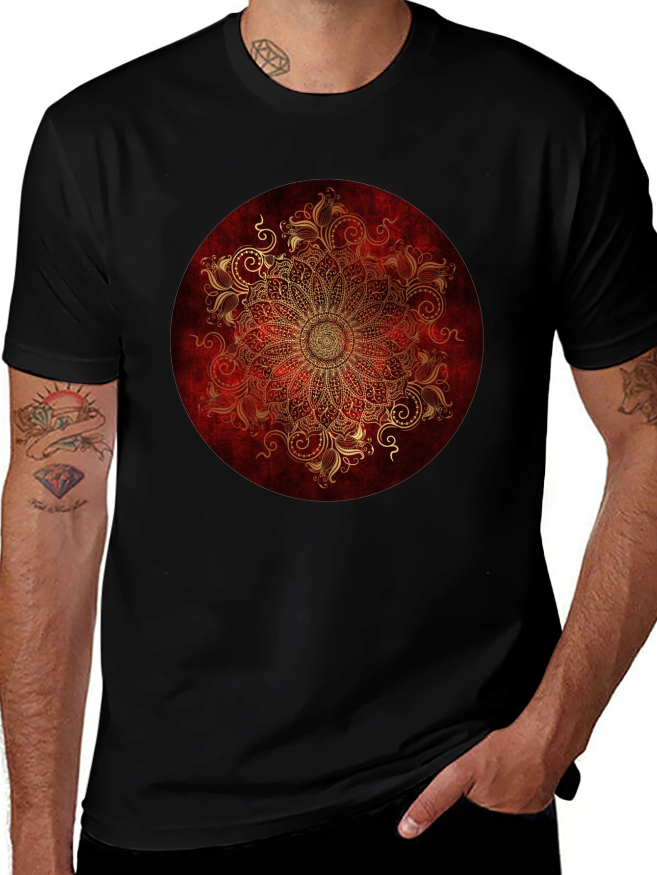 Ornate Mandala Graphic Tee - Red & Gold