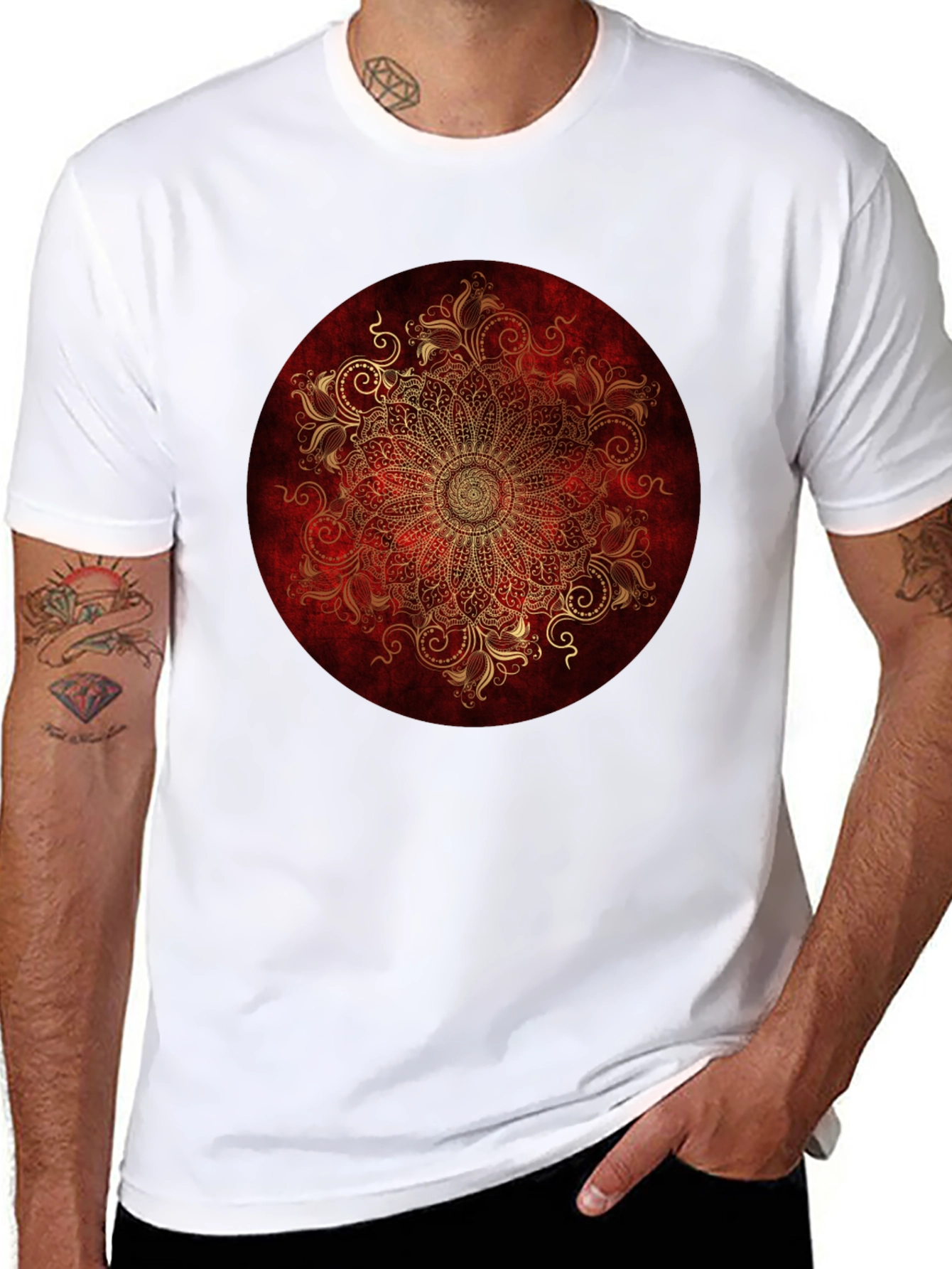 Ornate Mandala Graphic Tee - Red & Gold