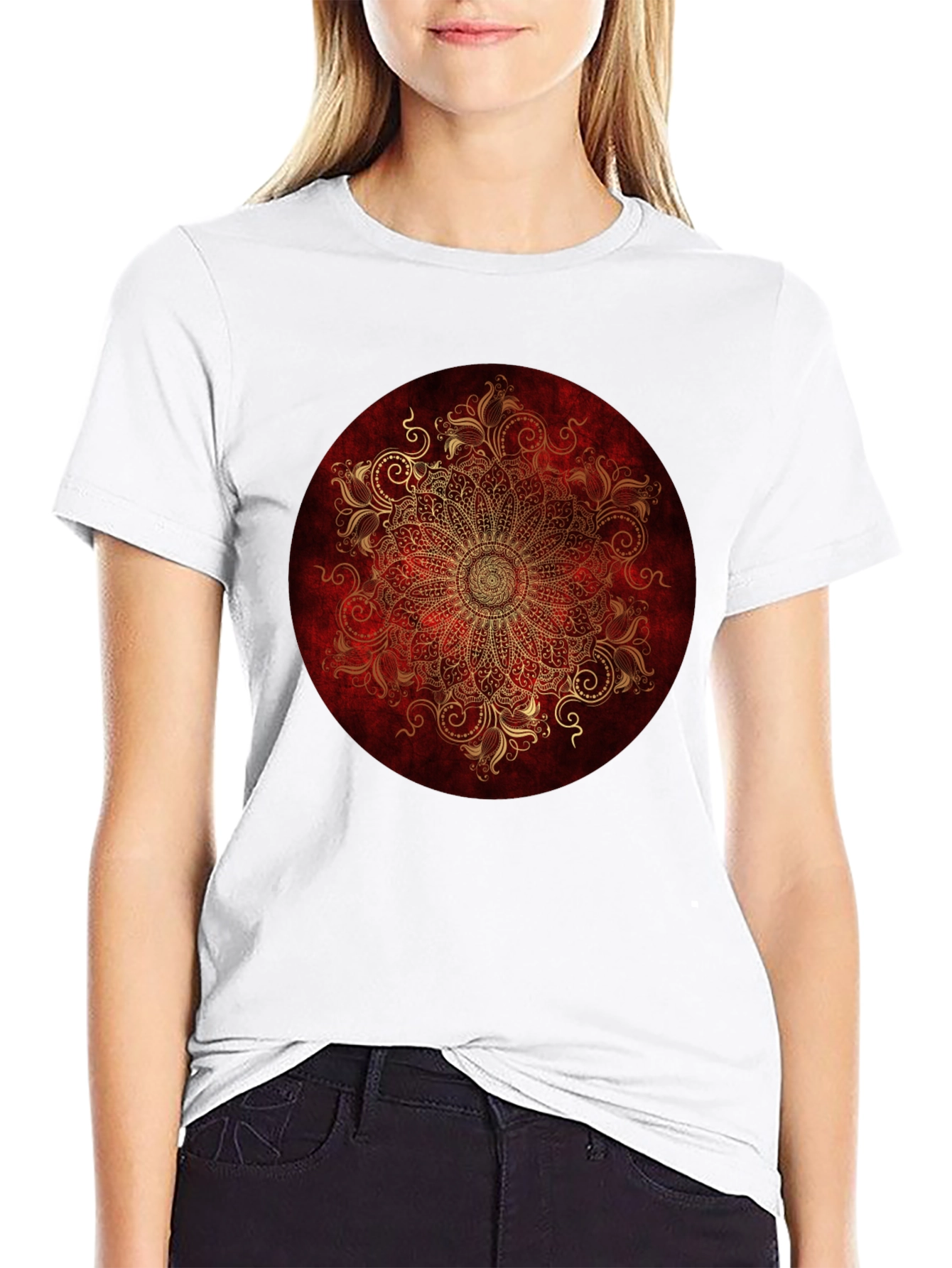 Ornate Mandala Graphic Tee - Red & Gold