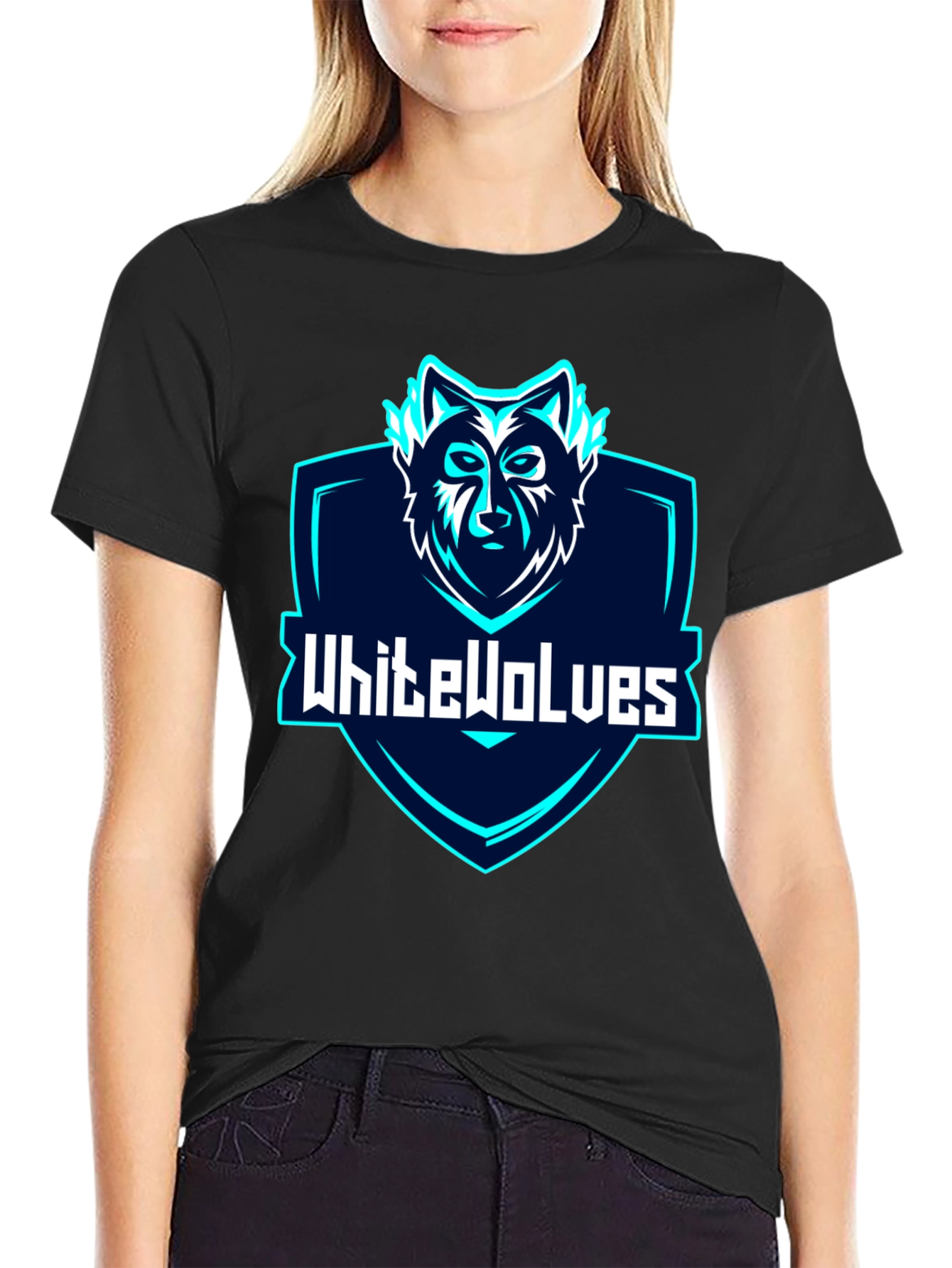 White Wolves Graphic Tee - Black Crew Neck