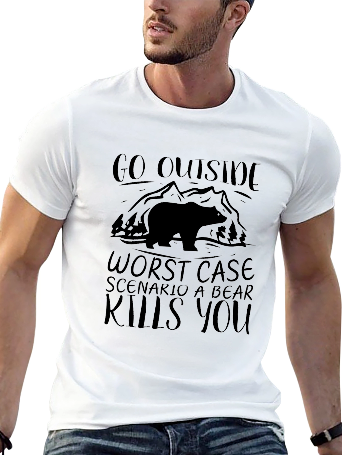 Go Outside Bear Kills You Black Tee