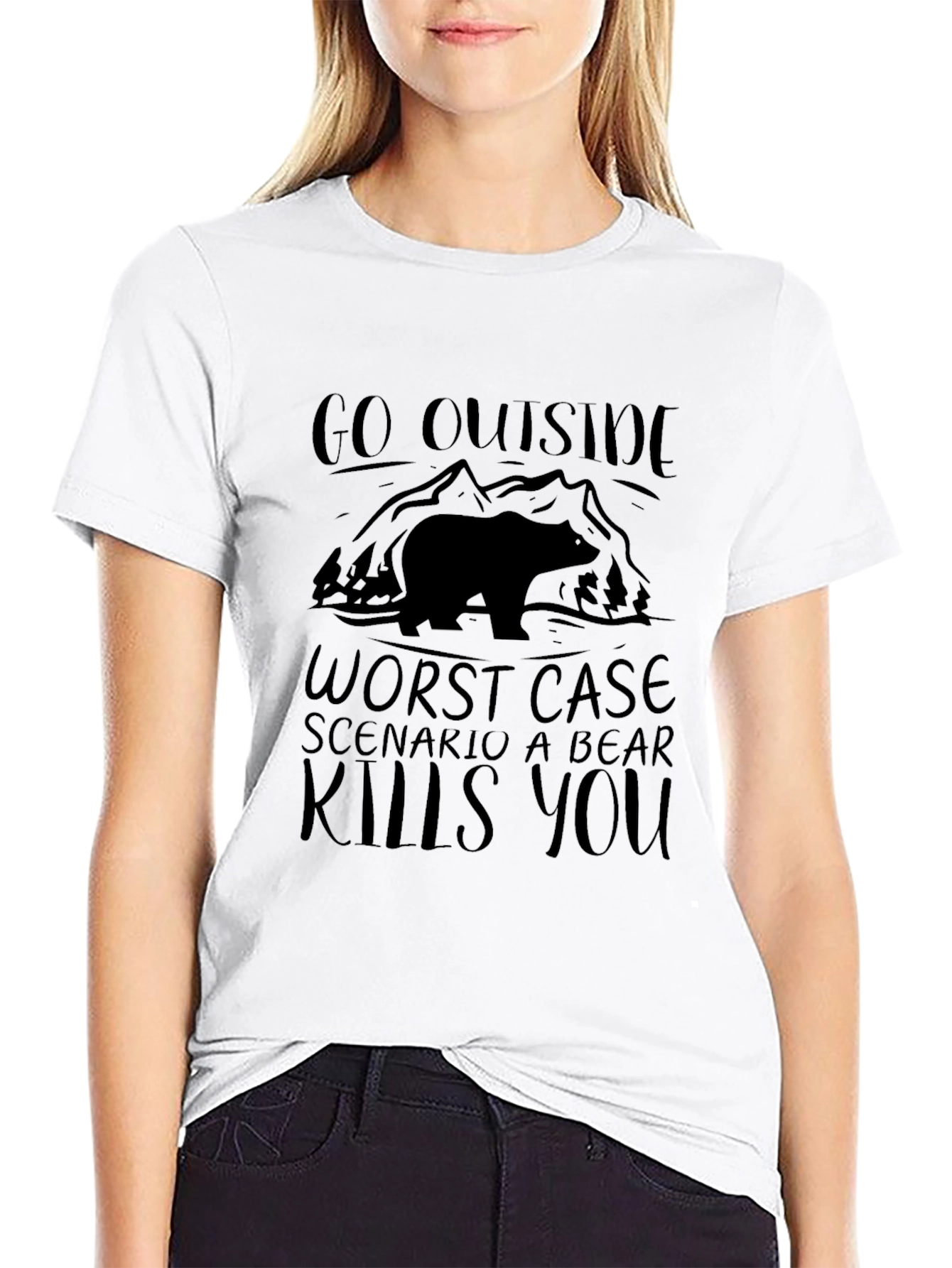 Go Outside Bear Kills You Black Tee