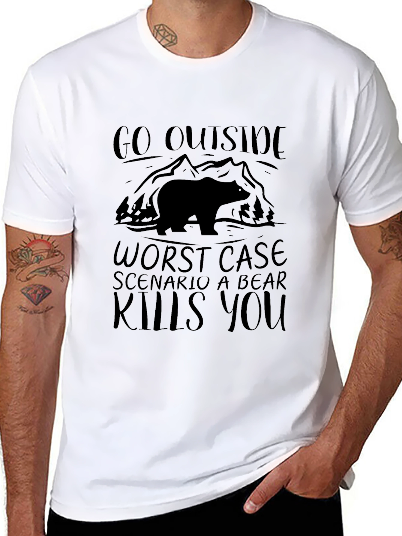 Go Outside Bear Kills You Black Tee