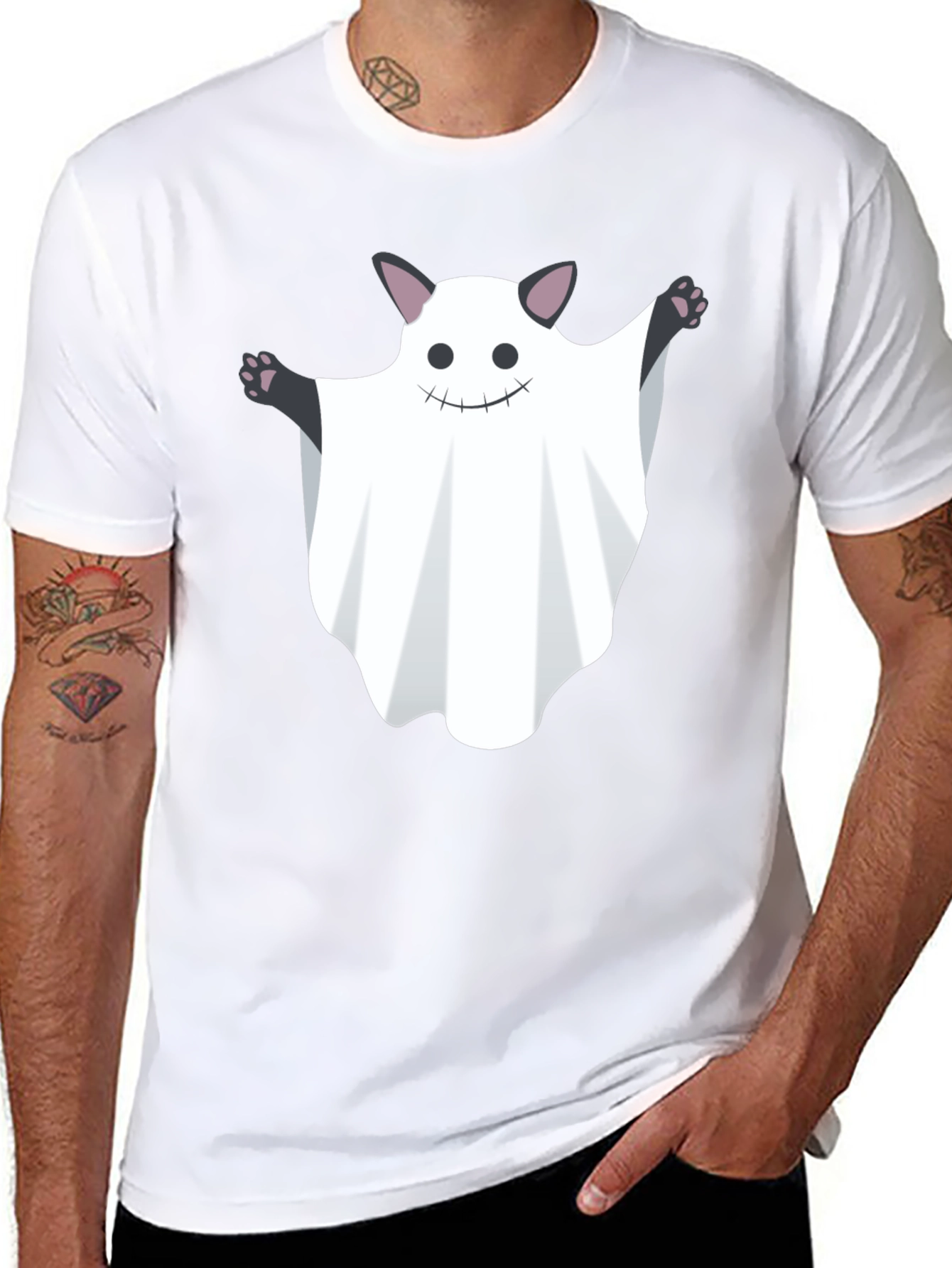Ghost Cat Graphic Tee - Halloween Fun!