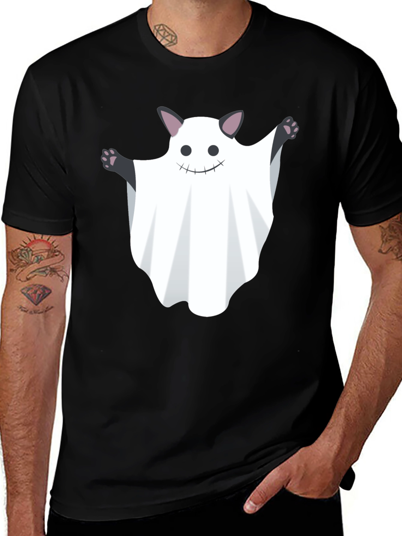Ghost Cat Graphic Tee - Halloween Fun!