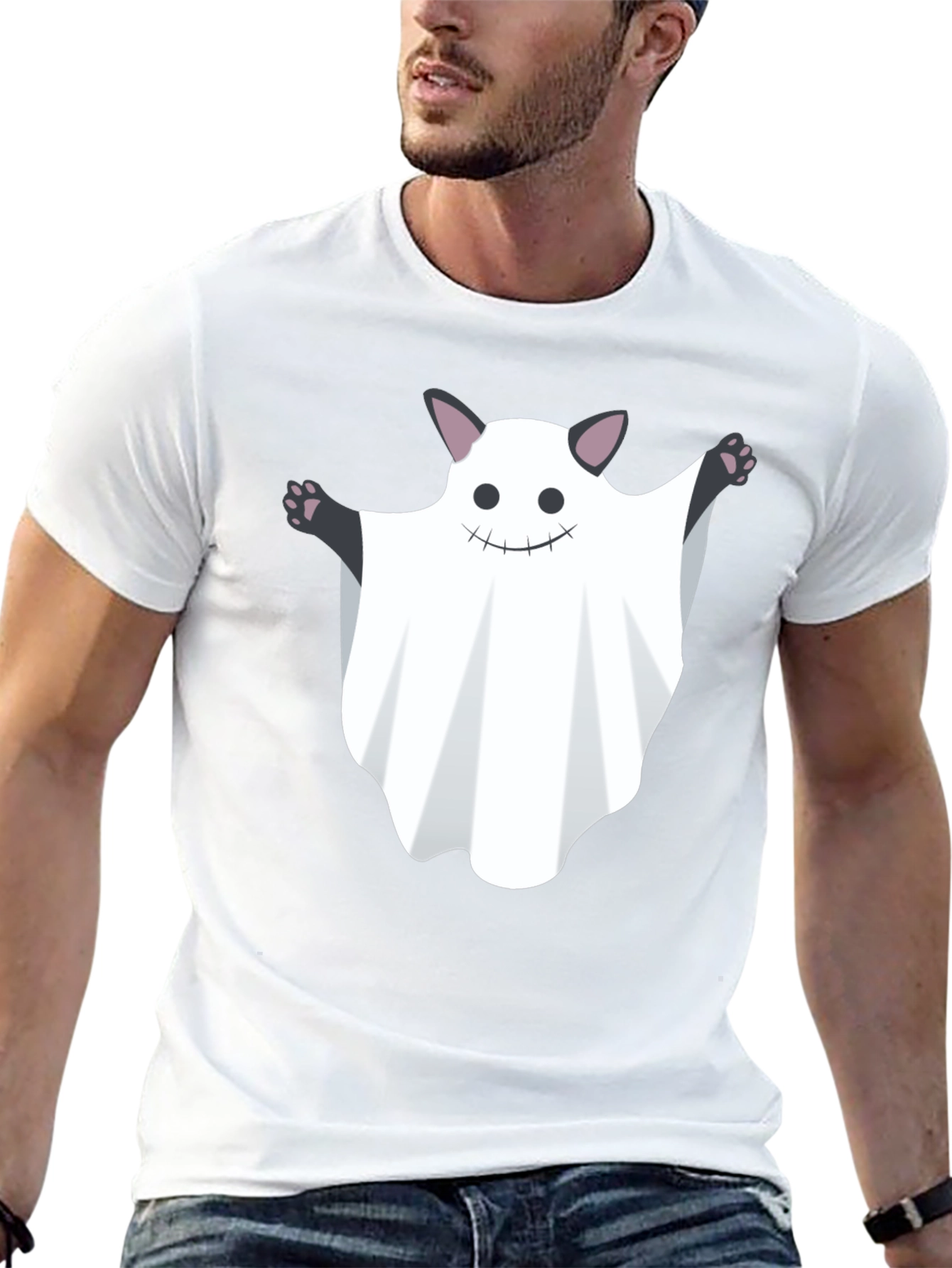 Ghost Cat Graphic Tee - Halloween Fun!
