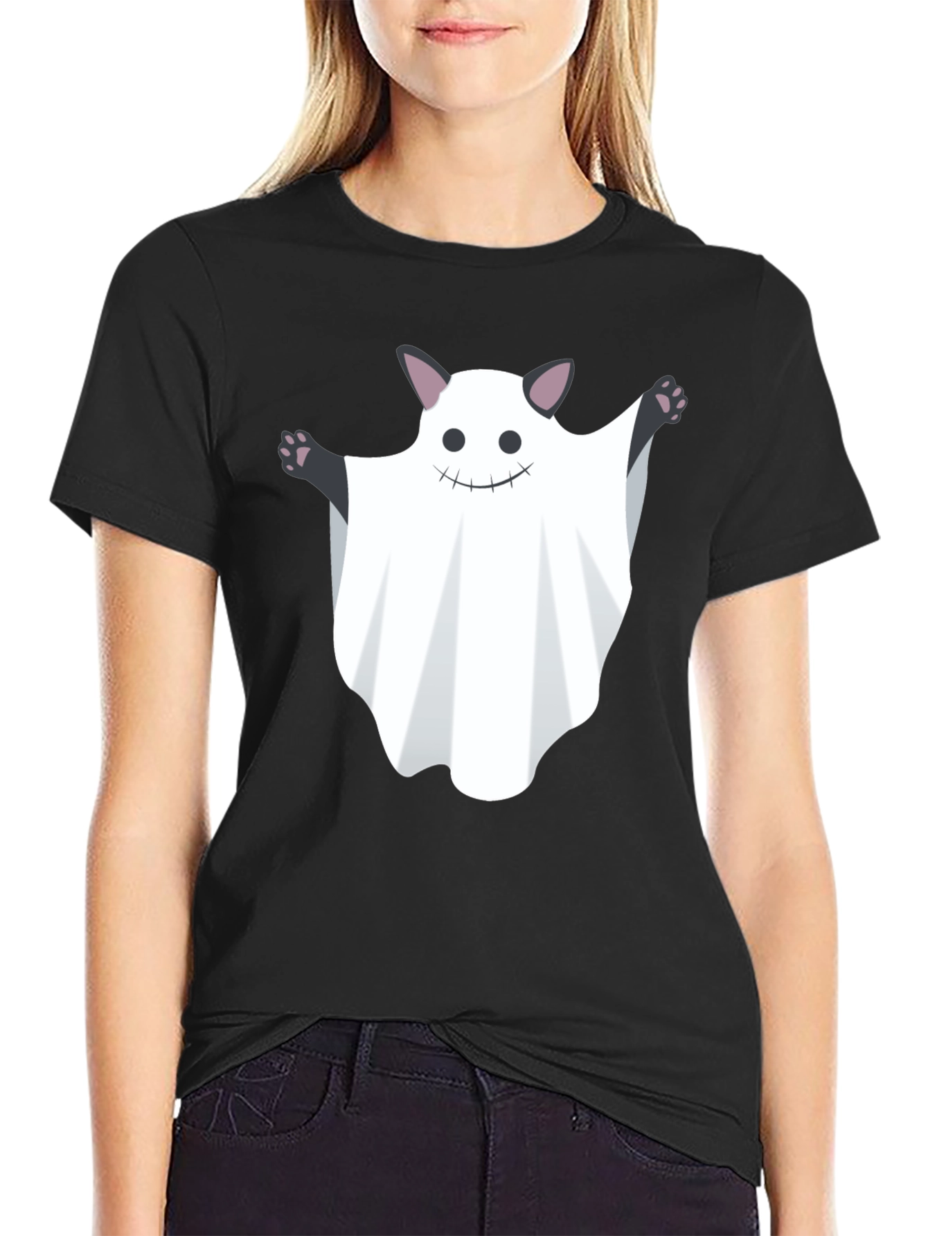Ghost Cat Graphic Tee - Halloween Fun!