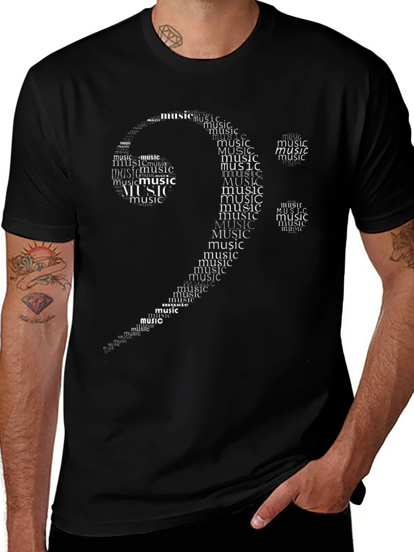 Music Clef Word Art Black T-Shirt