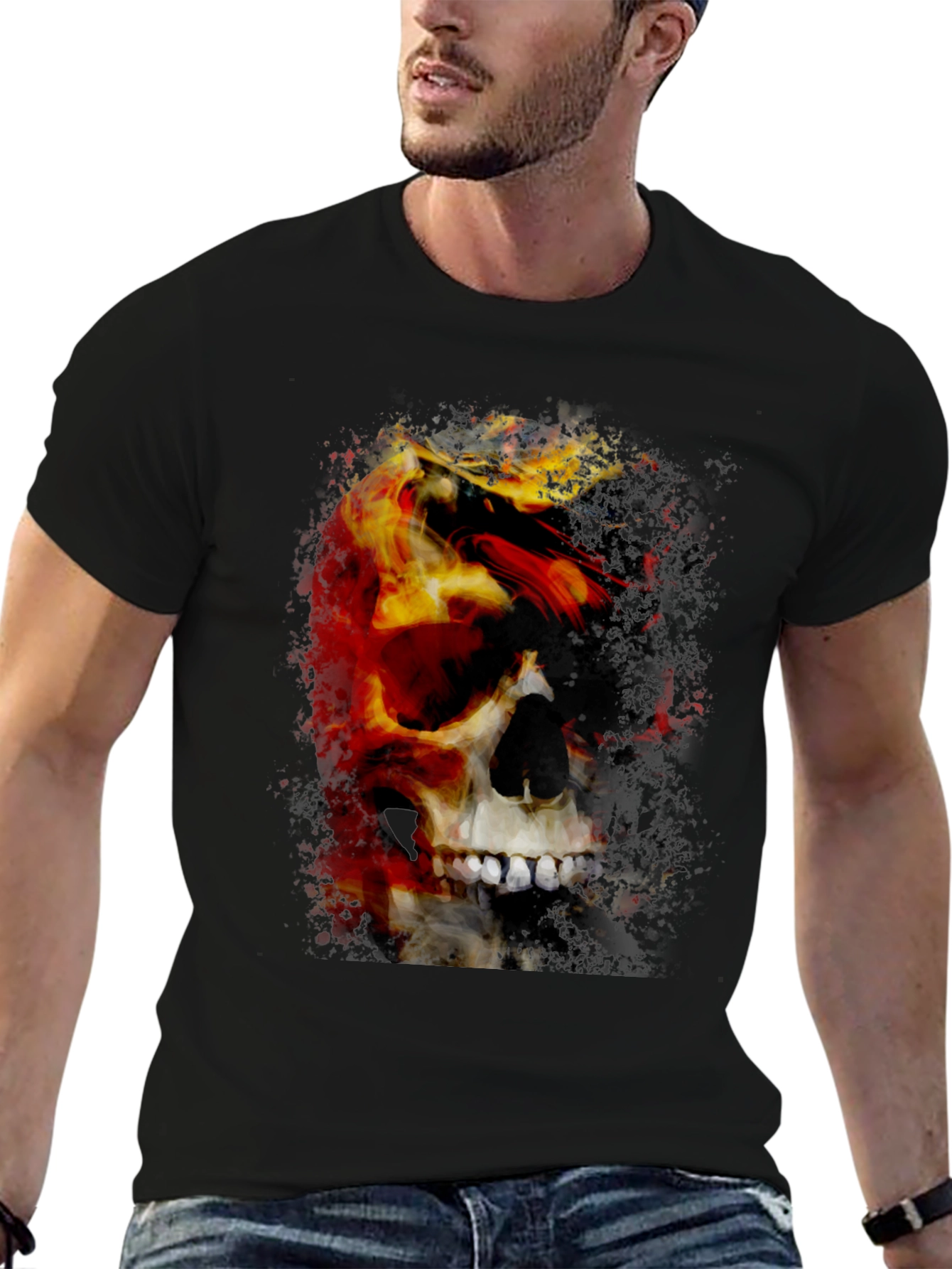 Skull & Fire Graphic T-Shirt - Mens Black Tee
