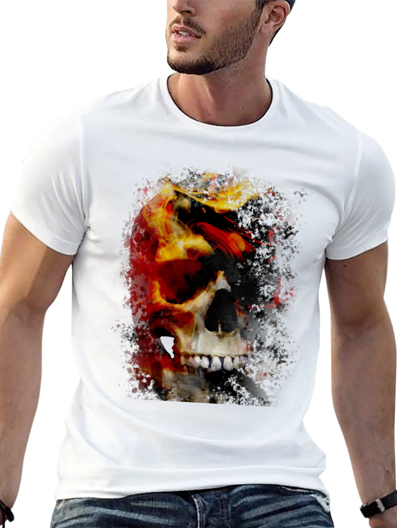 Skull & Fire Graphic T-Shirt - Mens Black Tee