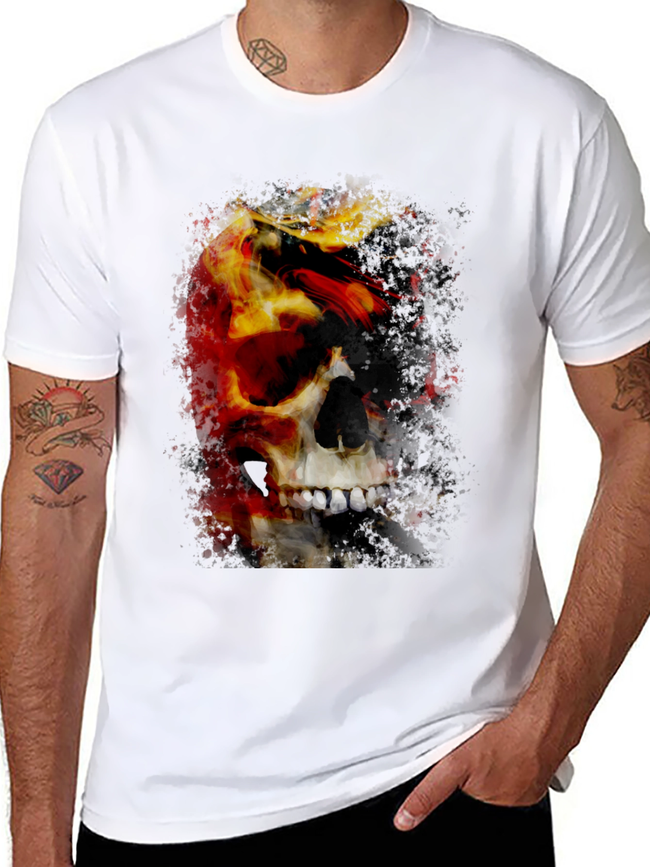 Skull & Fire Graphic T-Shirt - Mens Black Tee