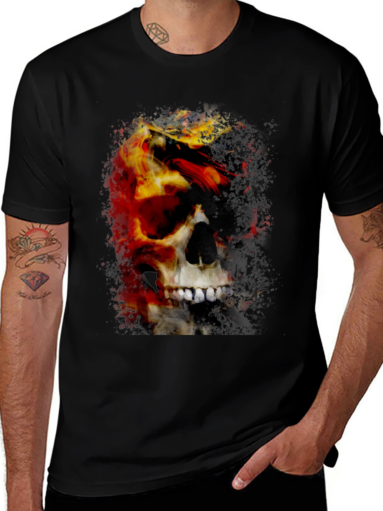 Skull & Fire Graphic T-Shirt - Mens Black Tee