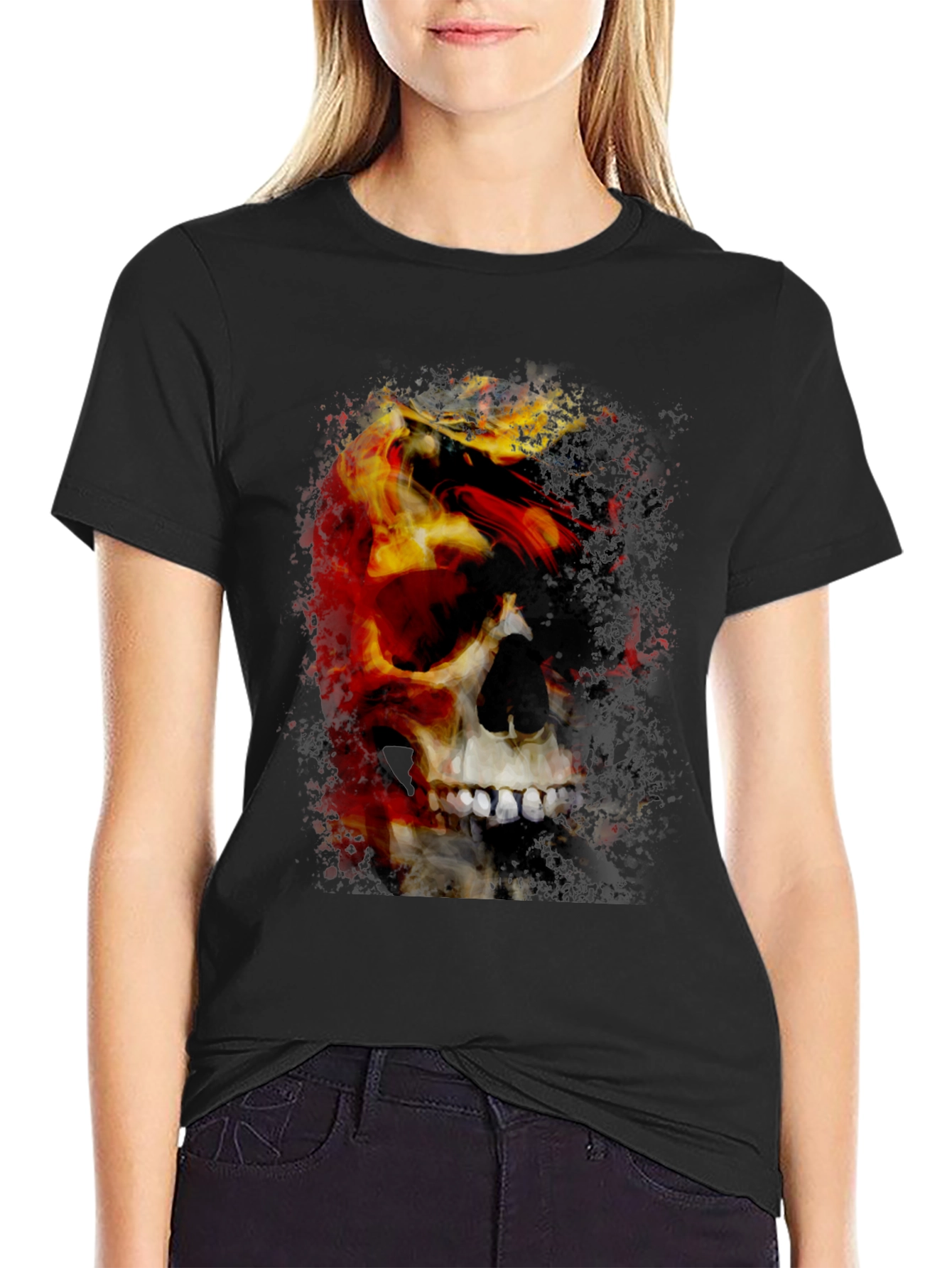Skull & Fire Graphic T-Shirt - Mens Black Tee