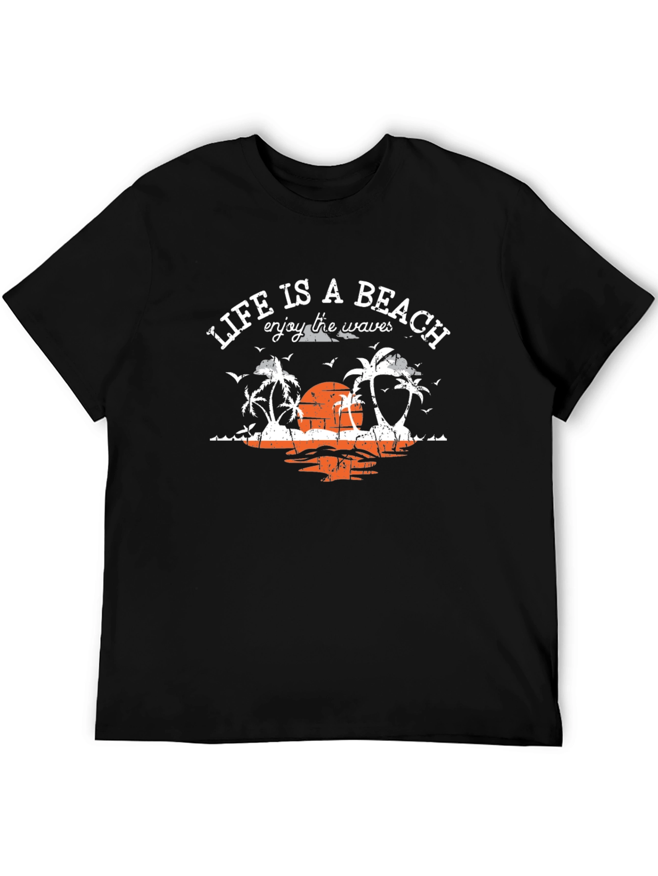 Lifes a Beach Black T-Shirt Enjoy the Waves
