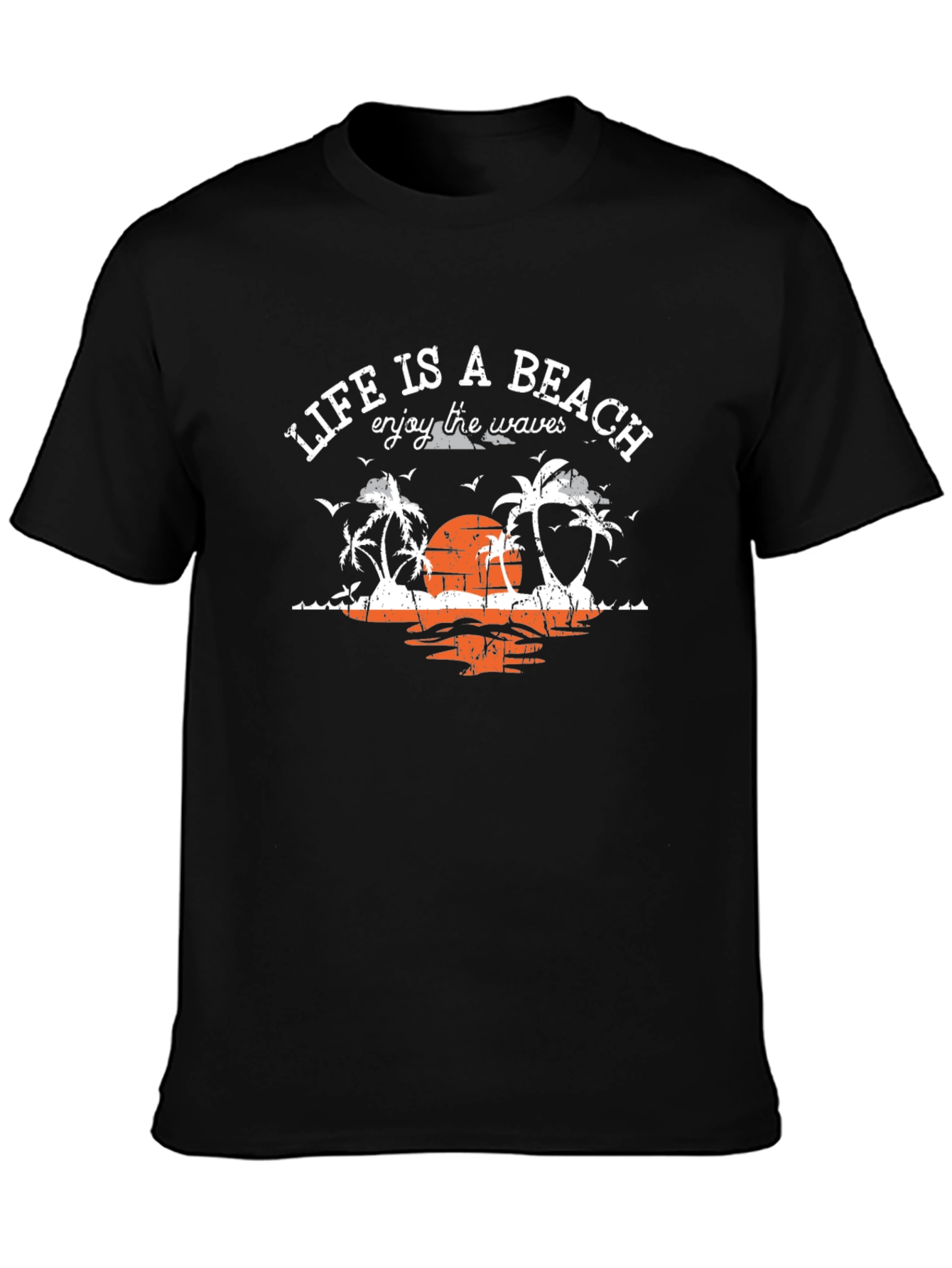 Lifes a Beach Black T-Shirt Enjoy the Waves