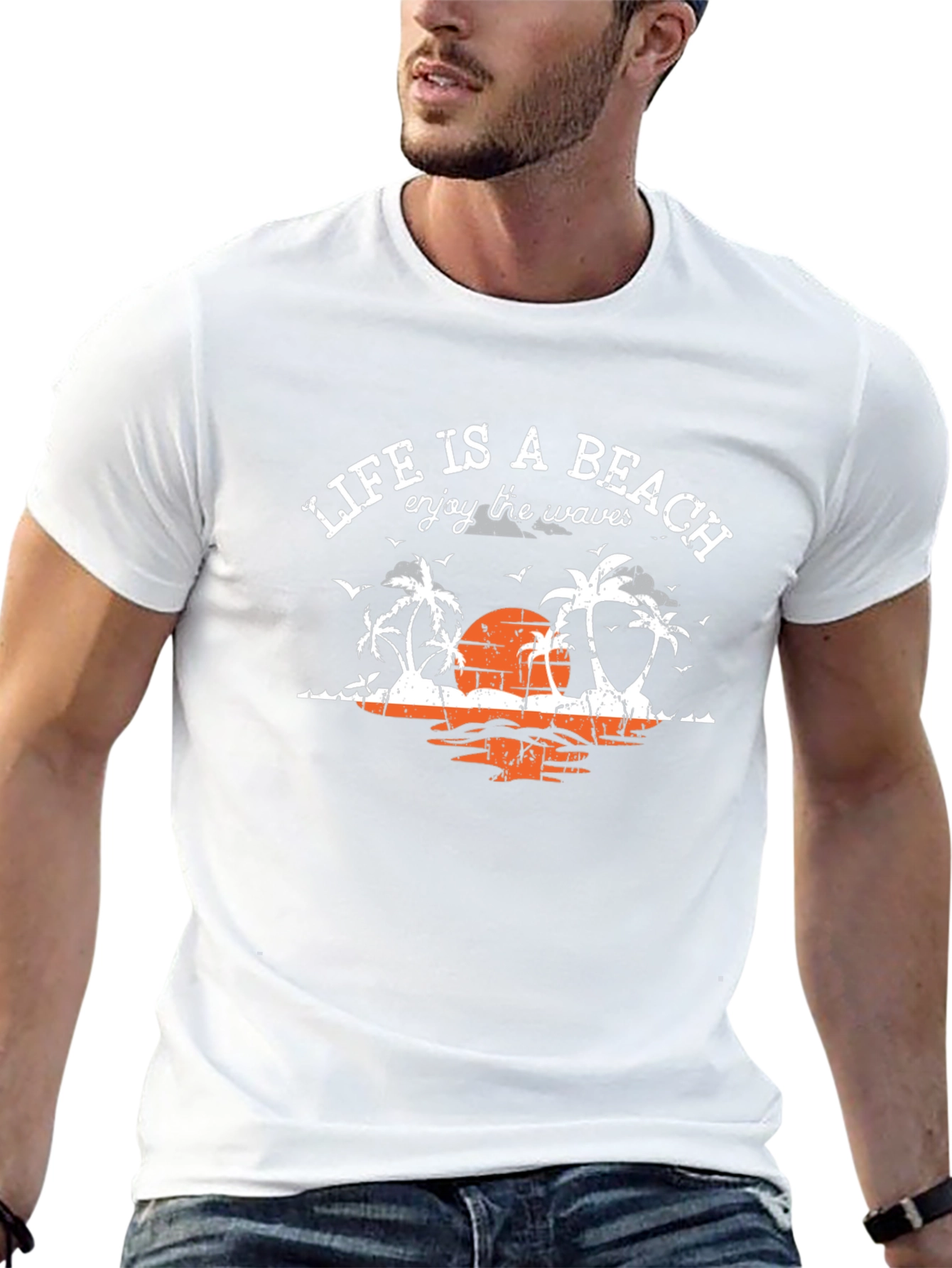 Lifes a Beach Black T-Shirt Enjoy the Waves