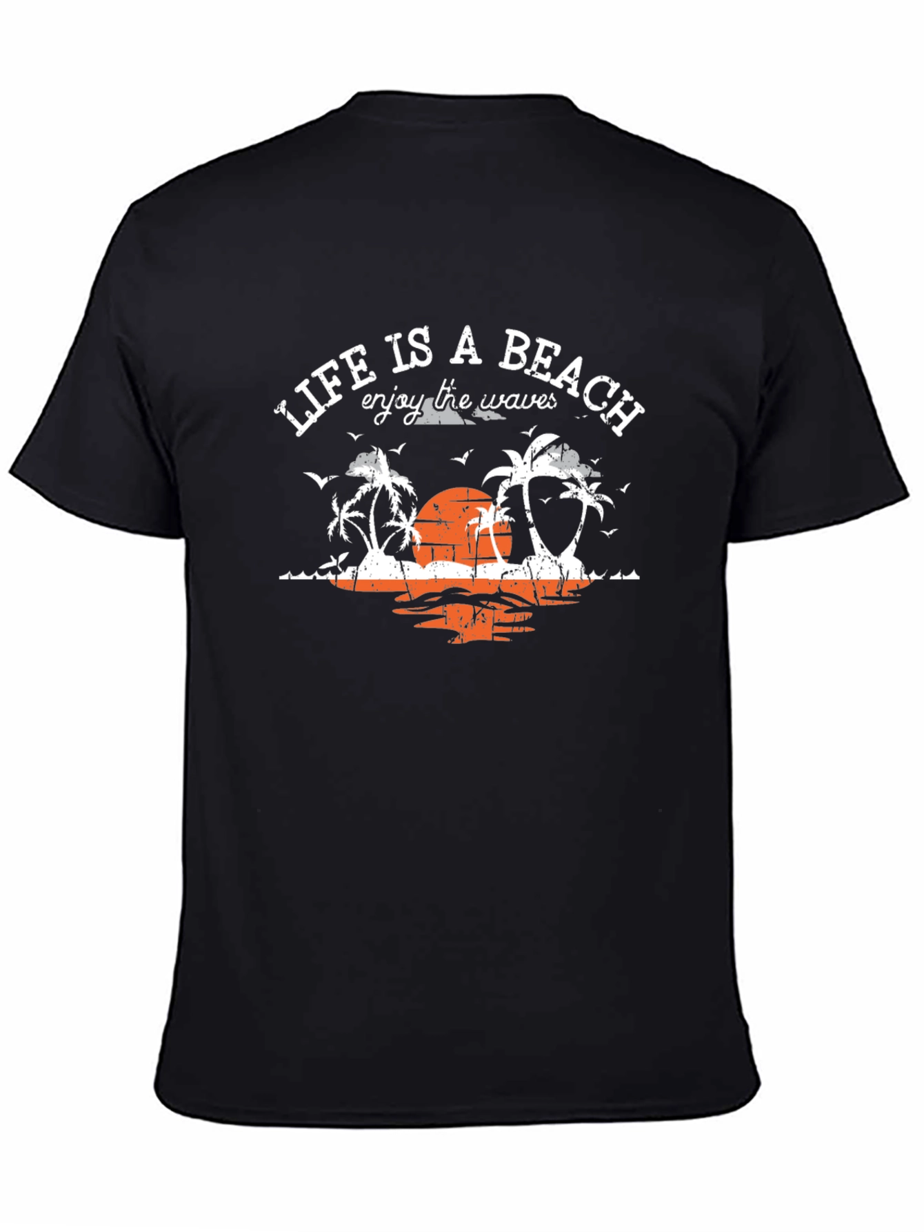 Lifes a Beach Black T-Shirt Enjoy the Waves