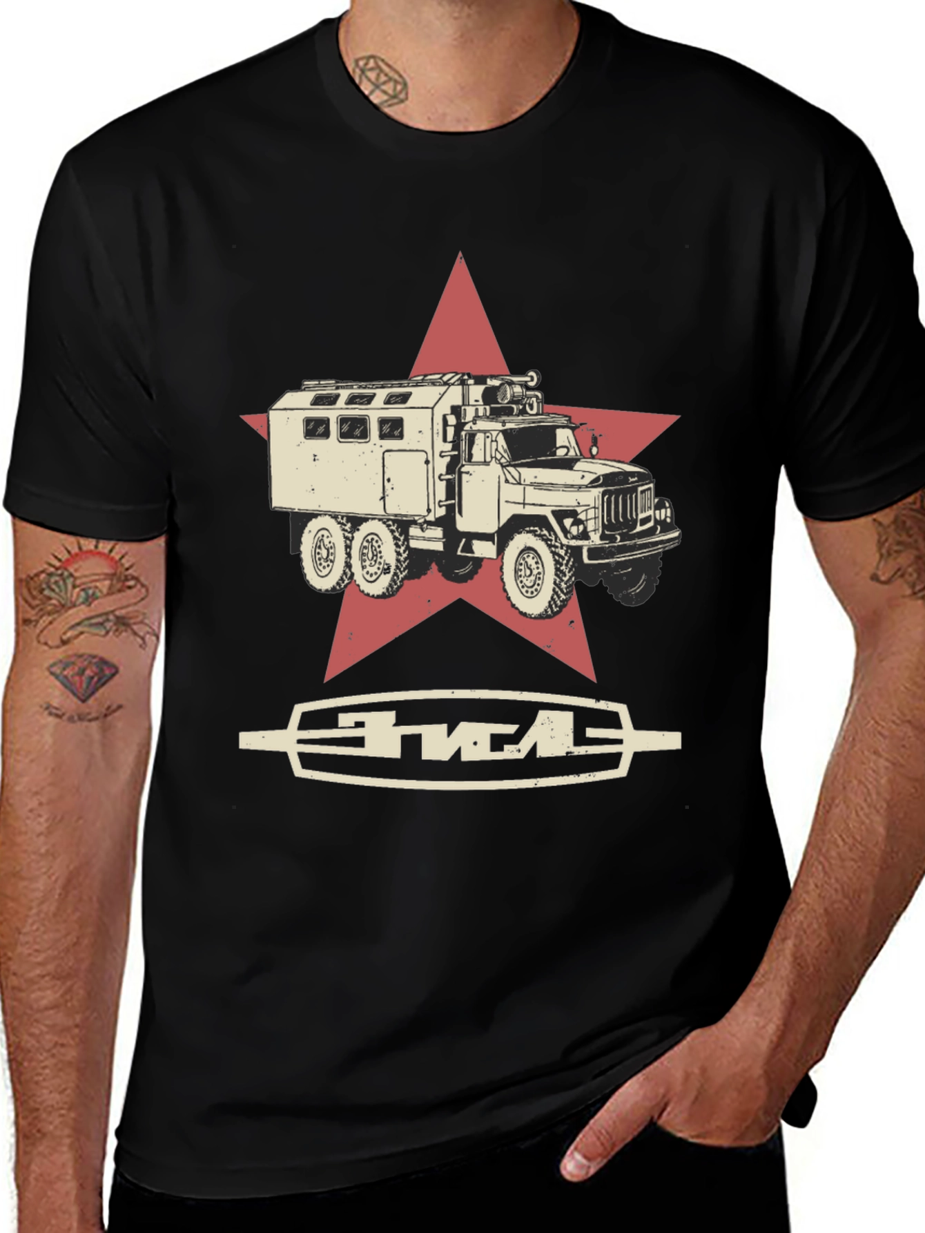 Soviet Truck Star Black T-Shirt