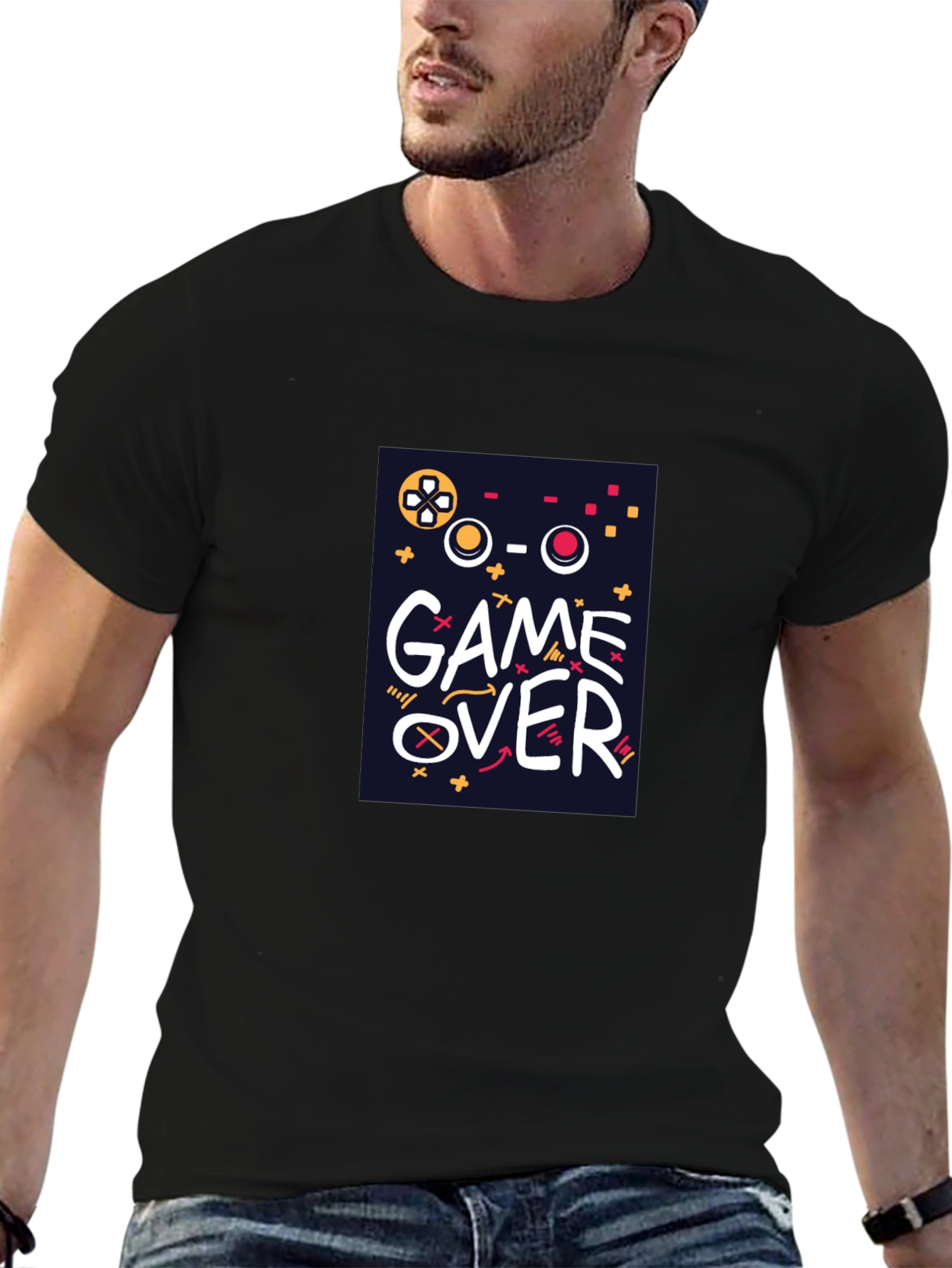 Game Over Graphic Tee - Black Crew Neck T-Shirt