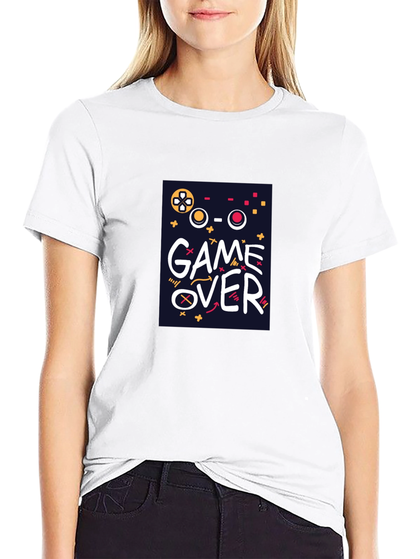 Game Over Graphic Tee - Black Crew Neck T-Shirt